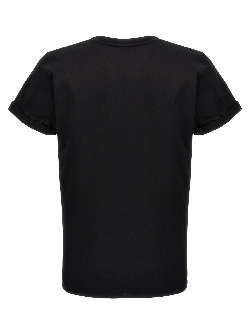 T-shirt noir en coton de Saint Laurent, coupe classique, logo discret sur la poitrine, porté sur un mannequin.