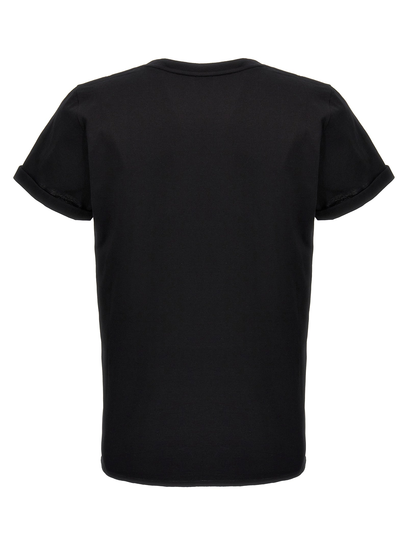 T-shirt noir en coton de Saint Laurent, coupe classique, logo discret sur la poitrine, porté sur un mannequin.