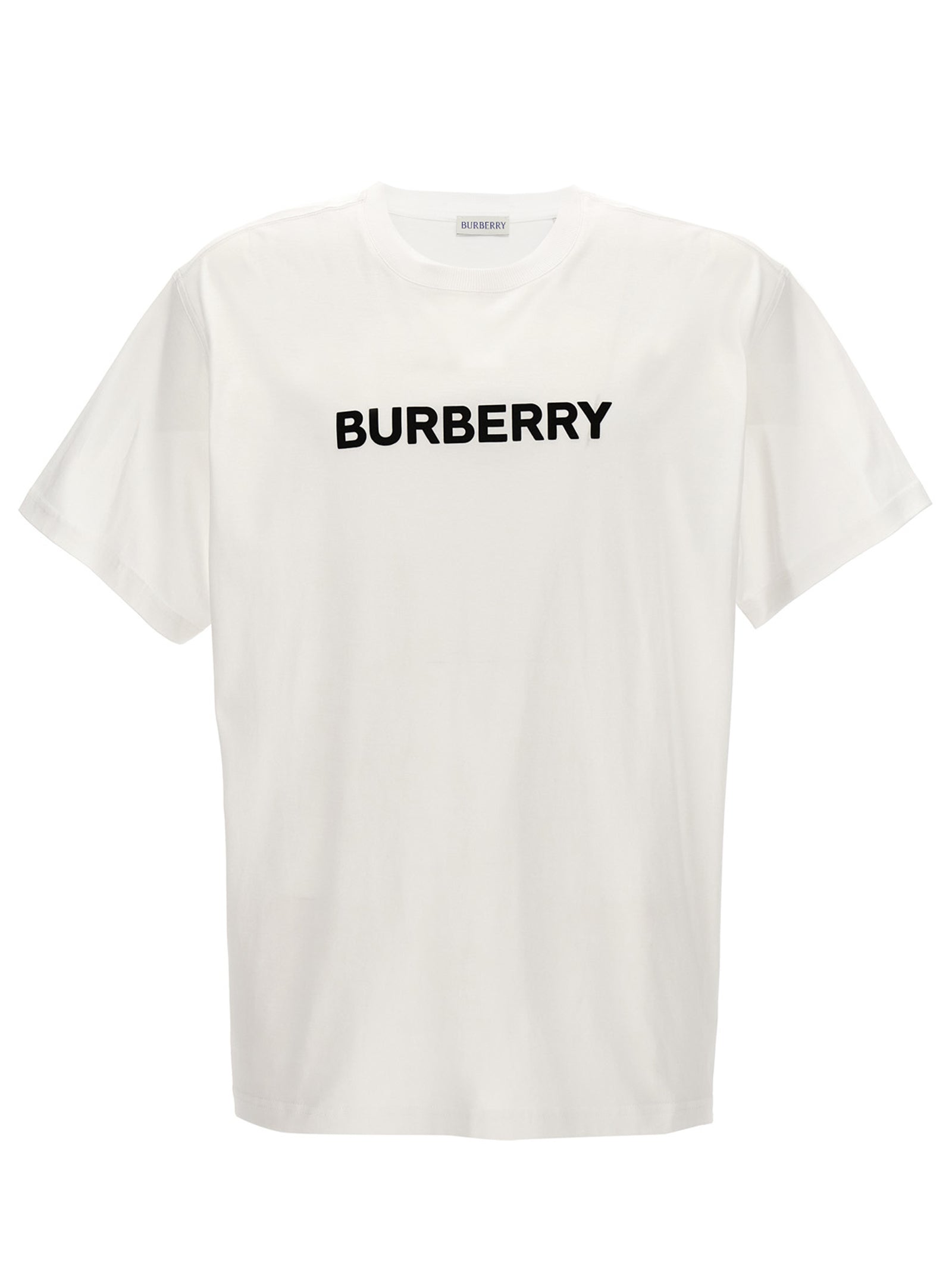 T-shirt blanc en coton de la marque Burberry, coupe classique, avec logo discret sur la poitrine.