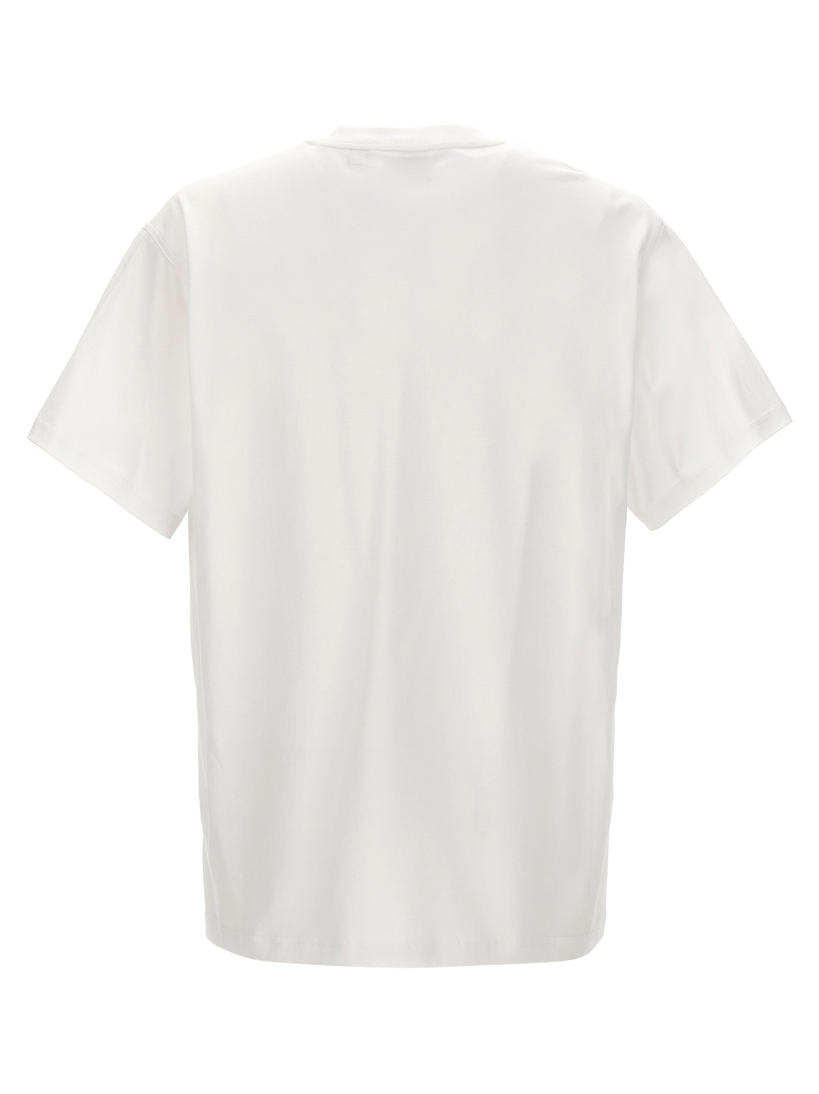 T-shirt blanc en coton Burberry avec logo discret, portée sur un mannequin, vue de face.