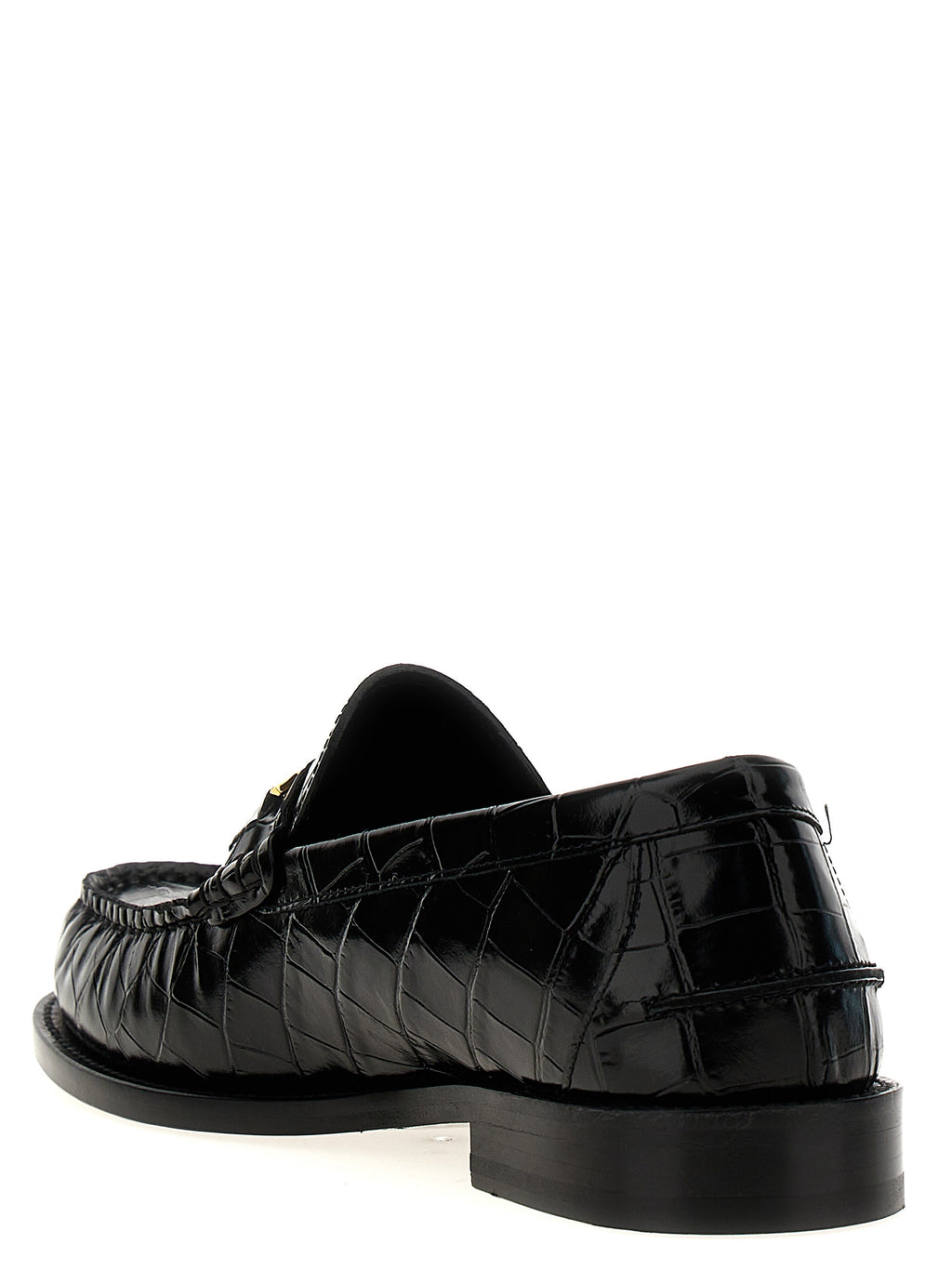 Chaussures mocassins en velours noir en cuir de Versace, style slip-on, élégantes et sophistiquées.