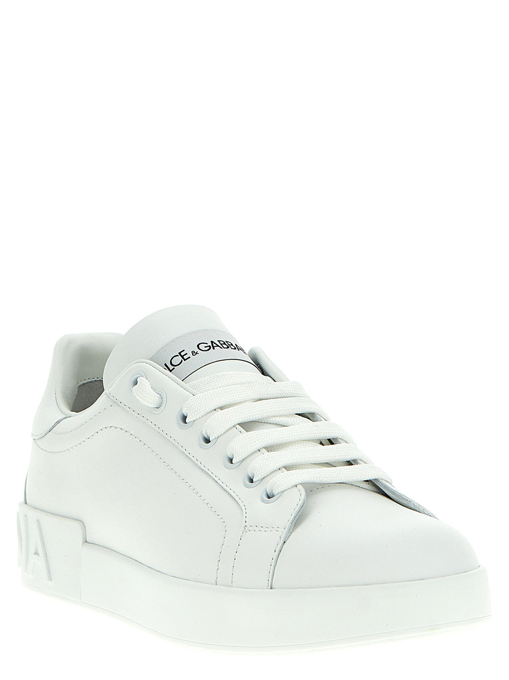 Chaussures basses en cuir de veau blanc Dolce & Gabbana, sneakers low top élégants et modernes pour femme.