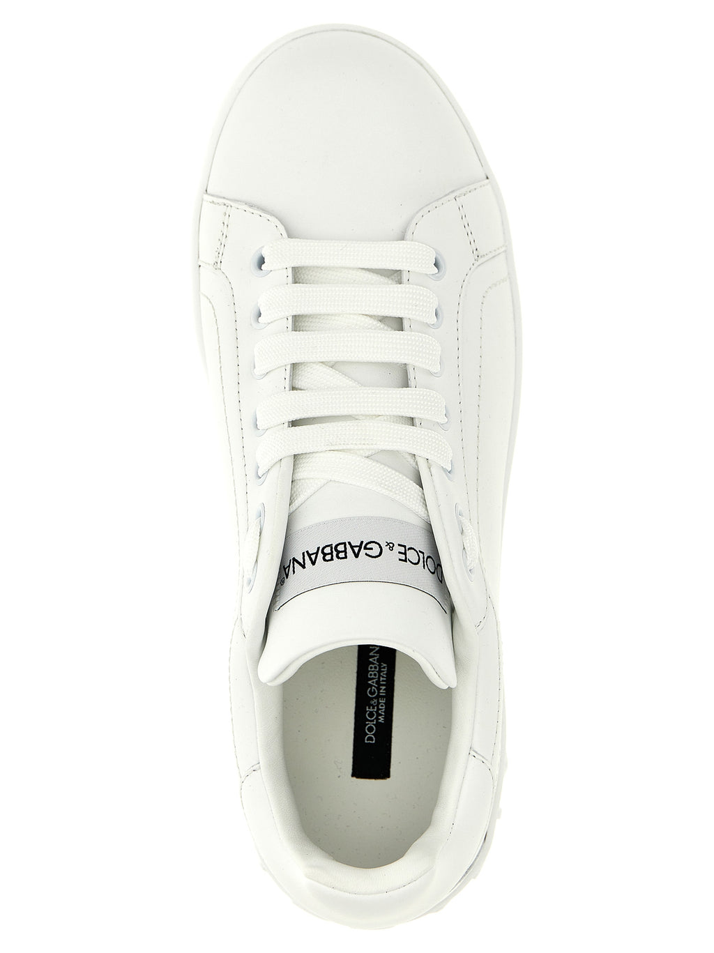 Chaussures basses en cuir de veau blanc de Dolce & Gabbana, sneakers élégants pour homme ou femme.