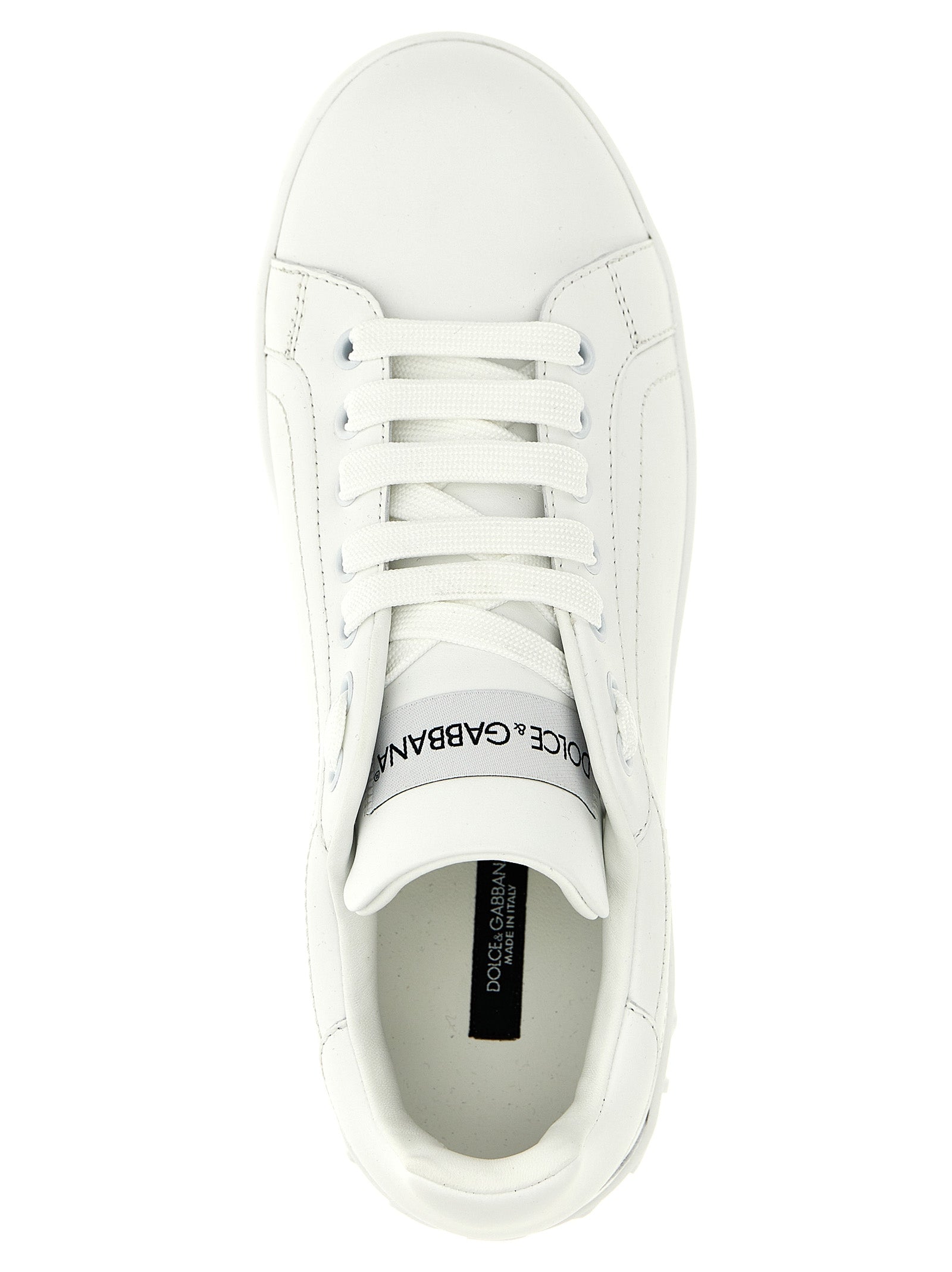 Chaussures basses en cuir de veau blanc de Dolce & Gabbana, sneakers élégants pour homme ou femme.