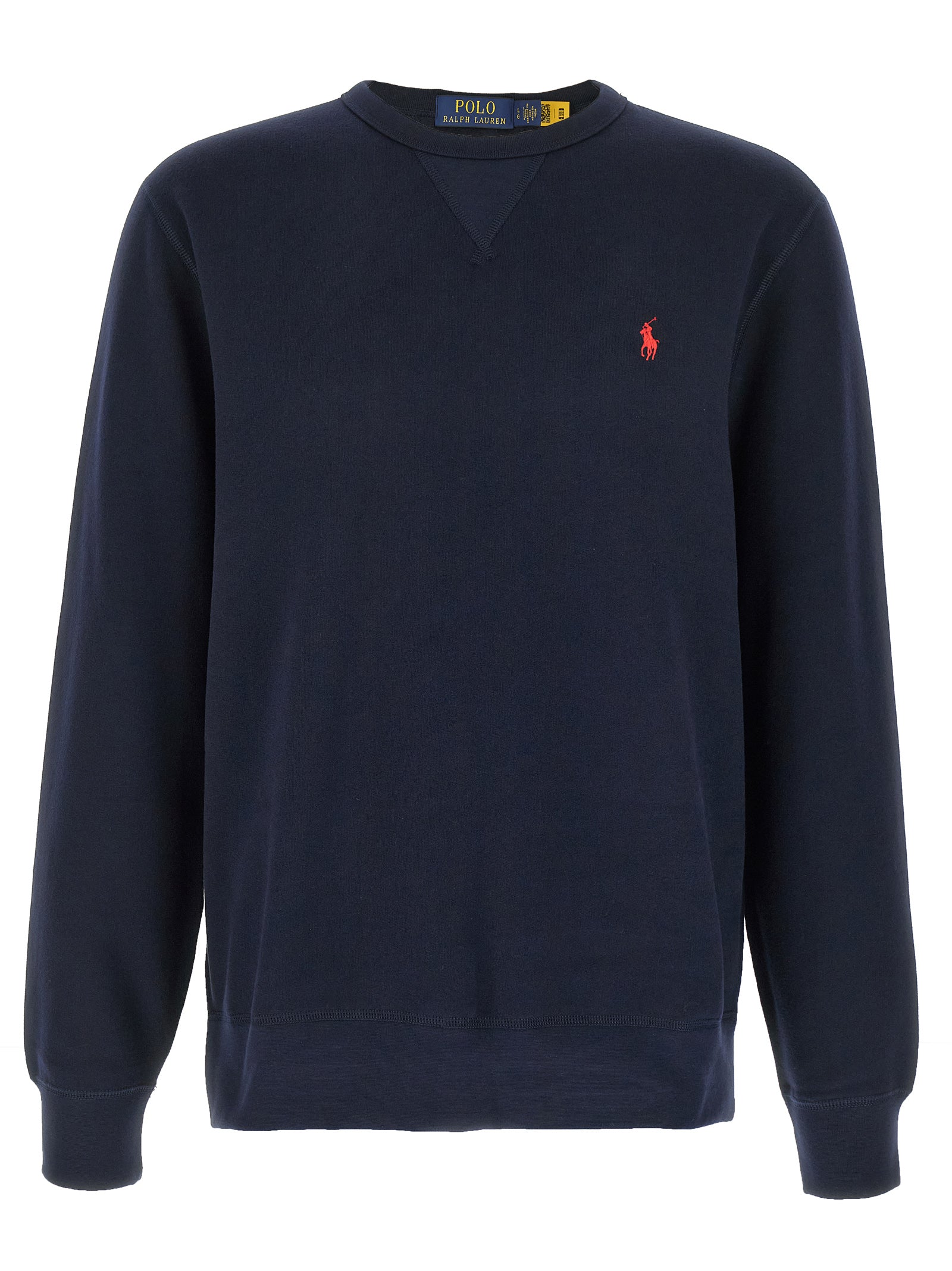 Sweat-shirt en coton bleu Polo Ralph Lauren avec col ras du cou et logo brodé sur la poitrine.