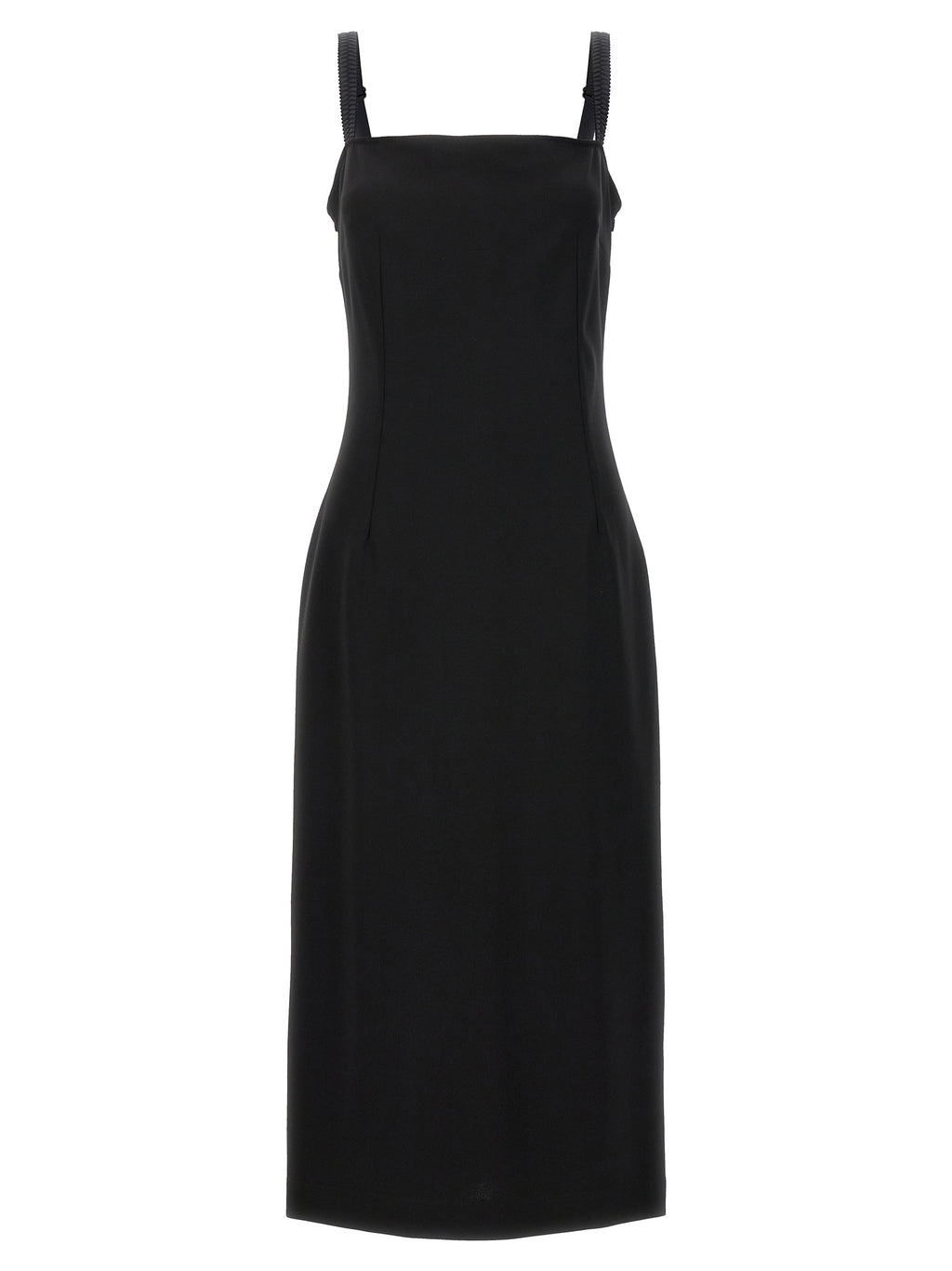 Robe midi en viscose noire de Dolce & Gabbana, élégante avec coupe fluide et détails sophistiqués, portée sur un mannequin.