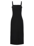 Robe midi en viscose noire de Dolce & Gabbana, élégante avec coupe fluide et détails sophistiqués, portée sur un mannequin.