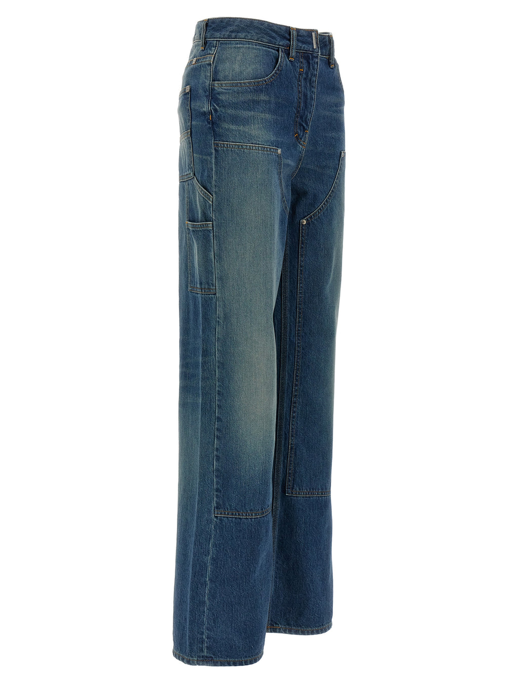 Jeans évasés en coton bleu Givenchy, mode élégante, avec coupe fluide et détails modernes.