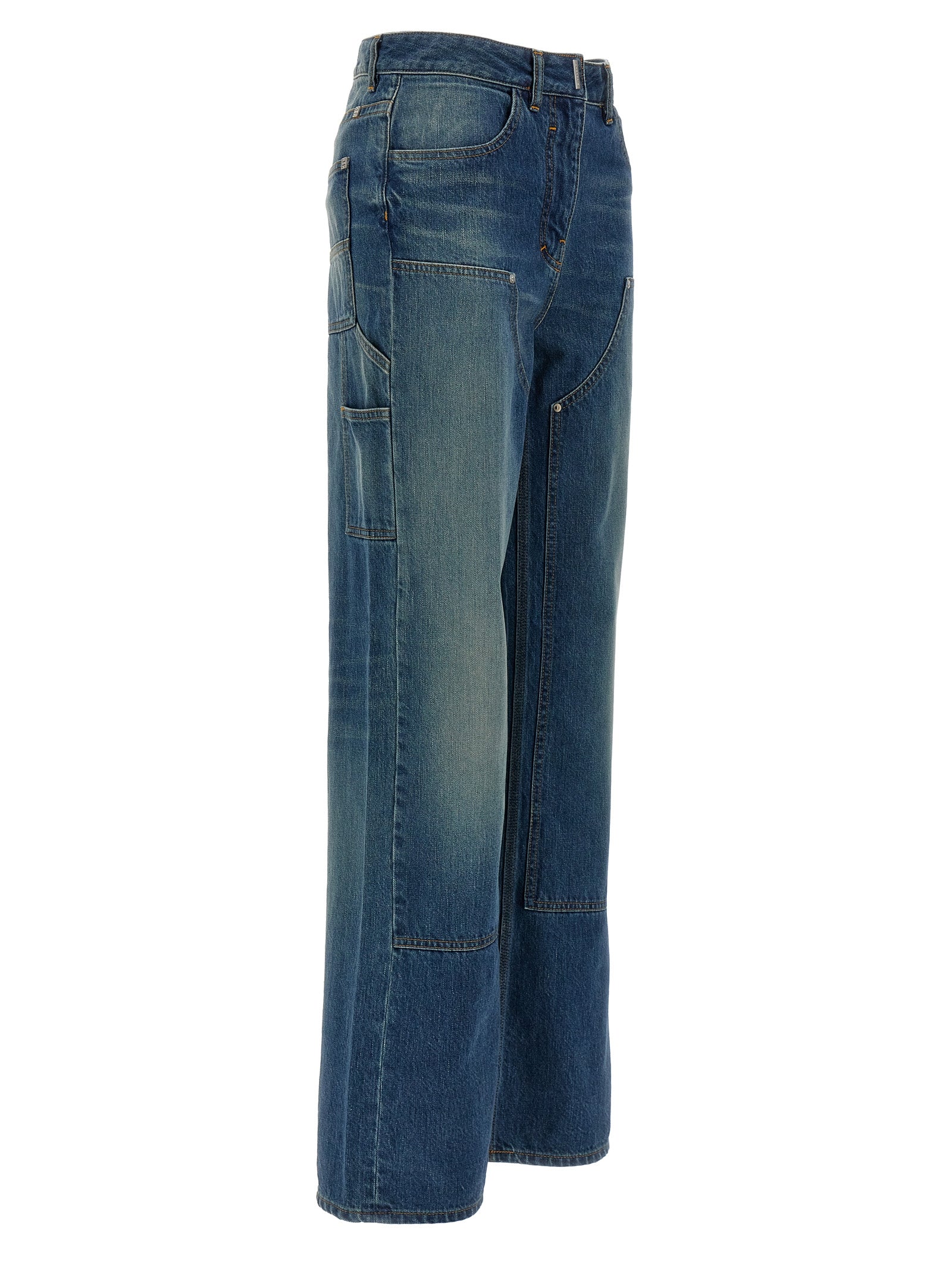 Jeans évasés en coton bleu Givenchy, mode élégante, avec coupe fluide et détails modernes.