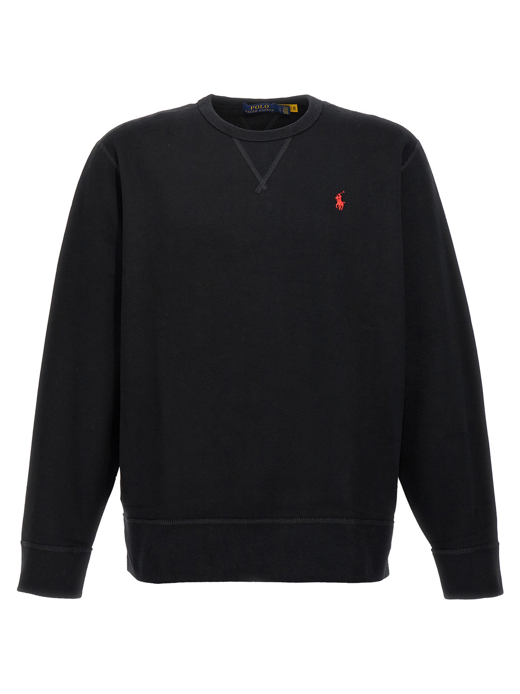 Sweatshirt en coton noir de Polo Ralph Lauren, coupe classique, logo brodé sur la poitrine, vue de face.