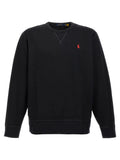 Sweatshirt en coton noir de Polo Ralph Lauren, coupe classique, logo brodé sur la poitrine, vue de face.