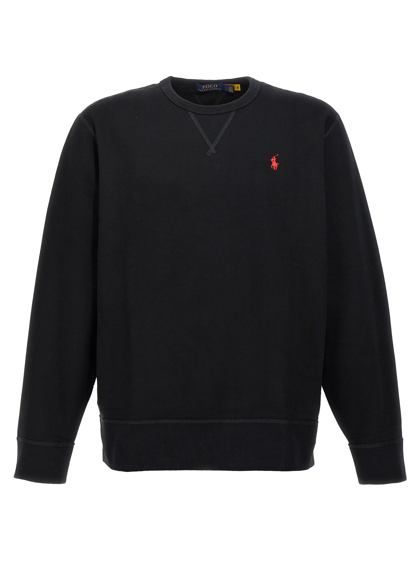 Sweatshirt en coton noir de Polo Ralph Lauren, coupe classique, logo brodé sur la poitrine, vue de face.