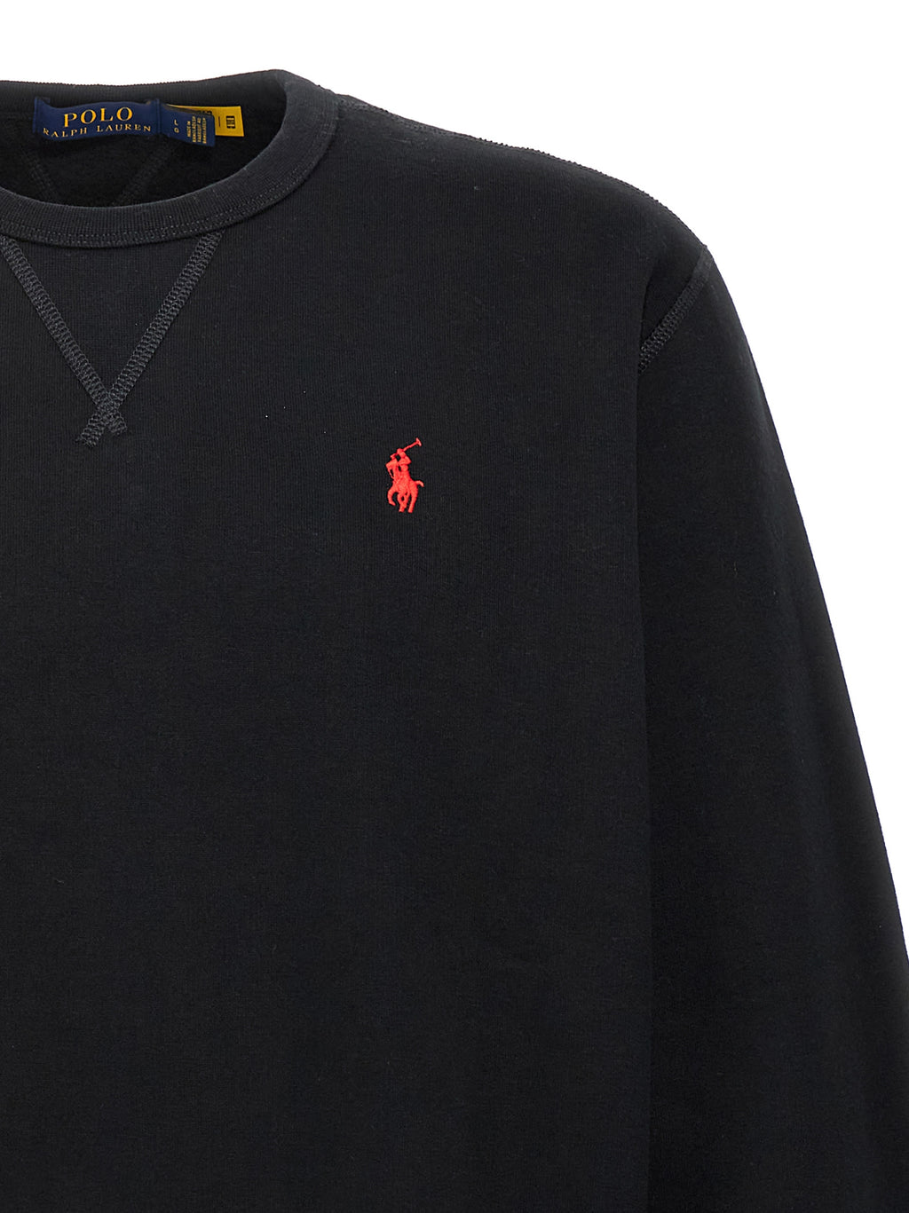 Sweat-shirt noir en coton de Polo Ralph Lauren avec logo brodé sur la poitrine, col rond et manches longues.