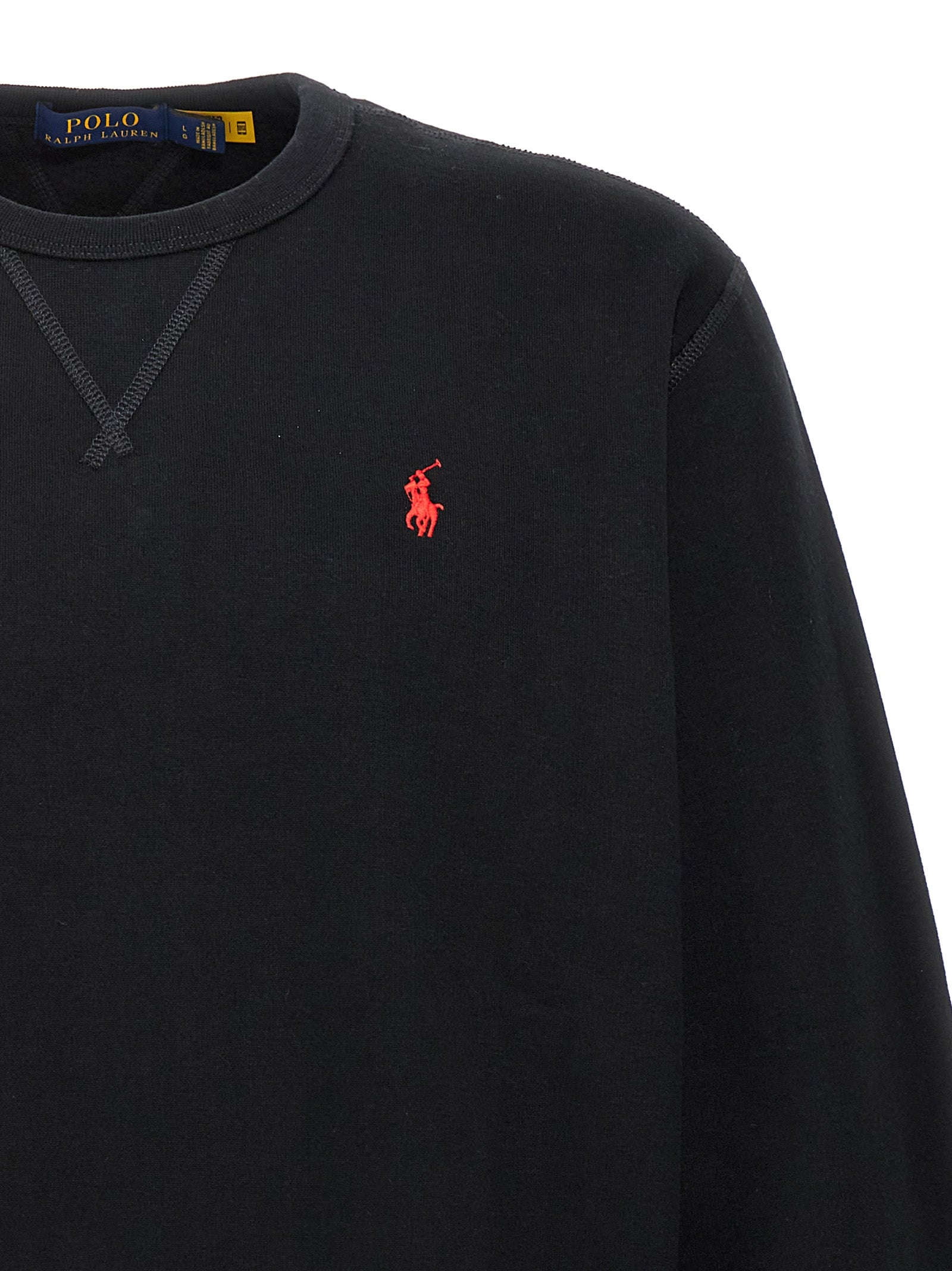 Sweat-shirt noir en coton de Polo Ralph Lauren avec logo brodé sur la poitrine, col rond et manches longues.