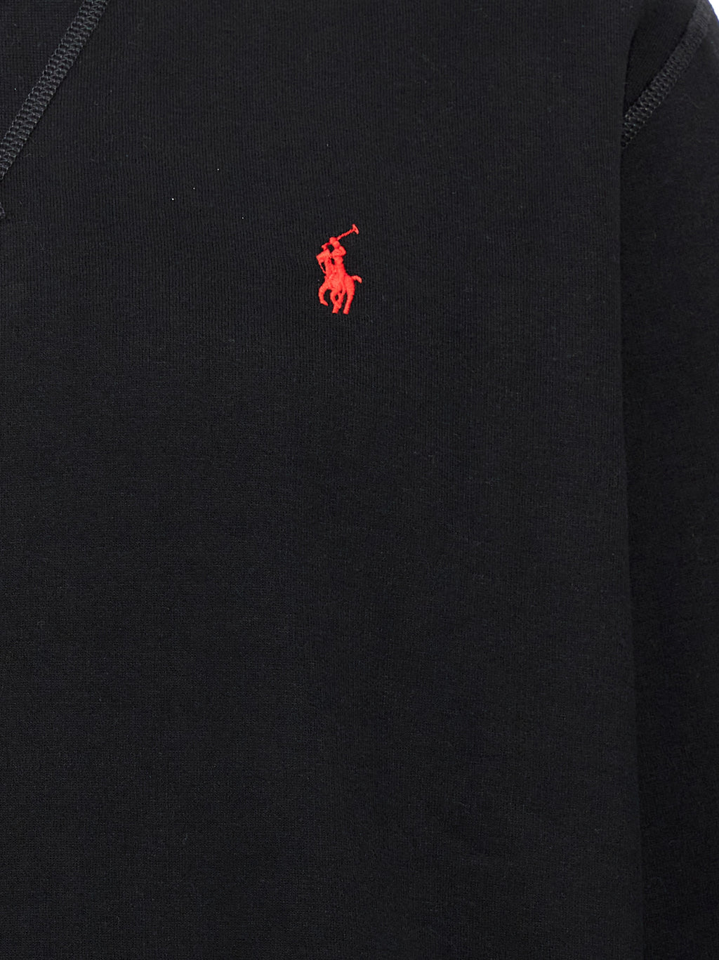 Sweat-shirt noir en coton de Polo Ralph Lauren, coupe décontractée avec col rond, logo emblématique sur la poitrine.