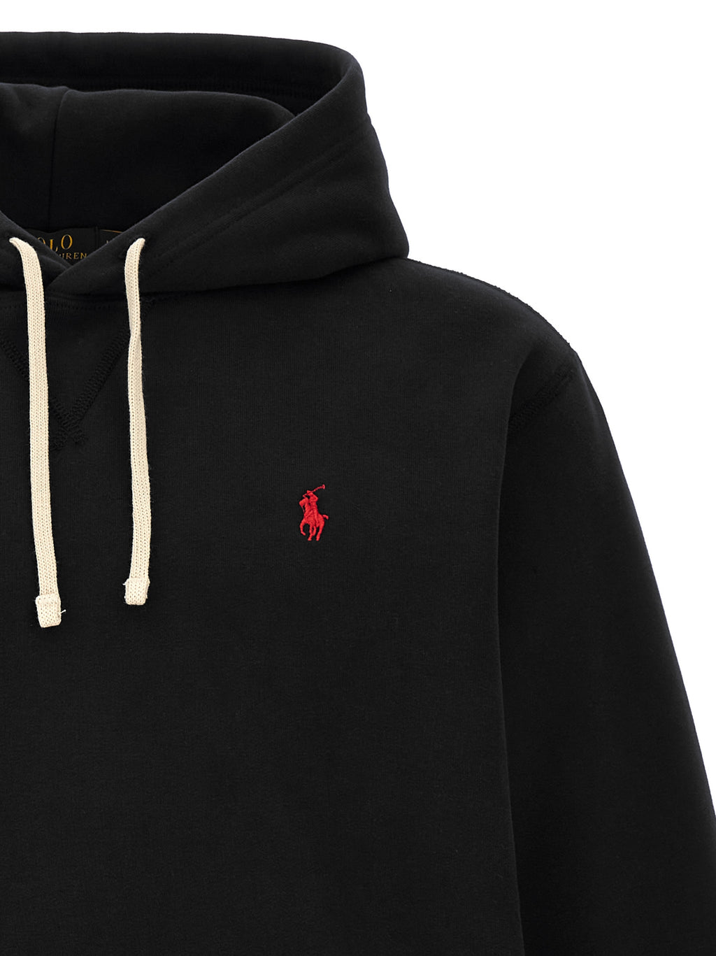 Sweatshirt en coton noir de Polo Ralph Lauren, style décontracté, avec logo en relief sur la poitrine, vue de face.