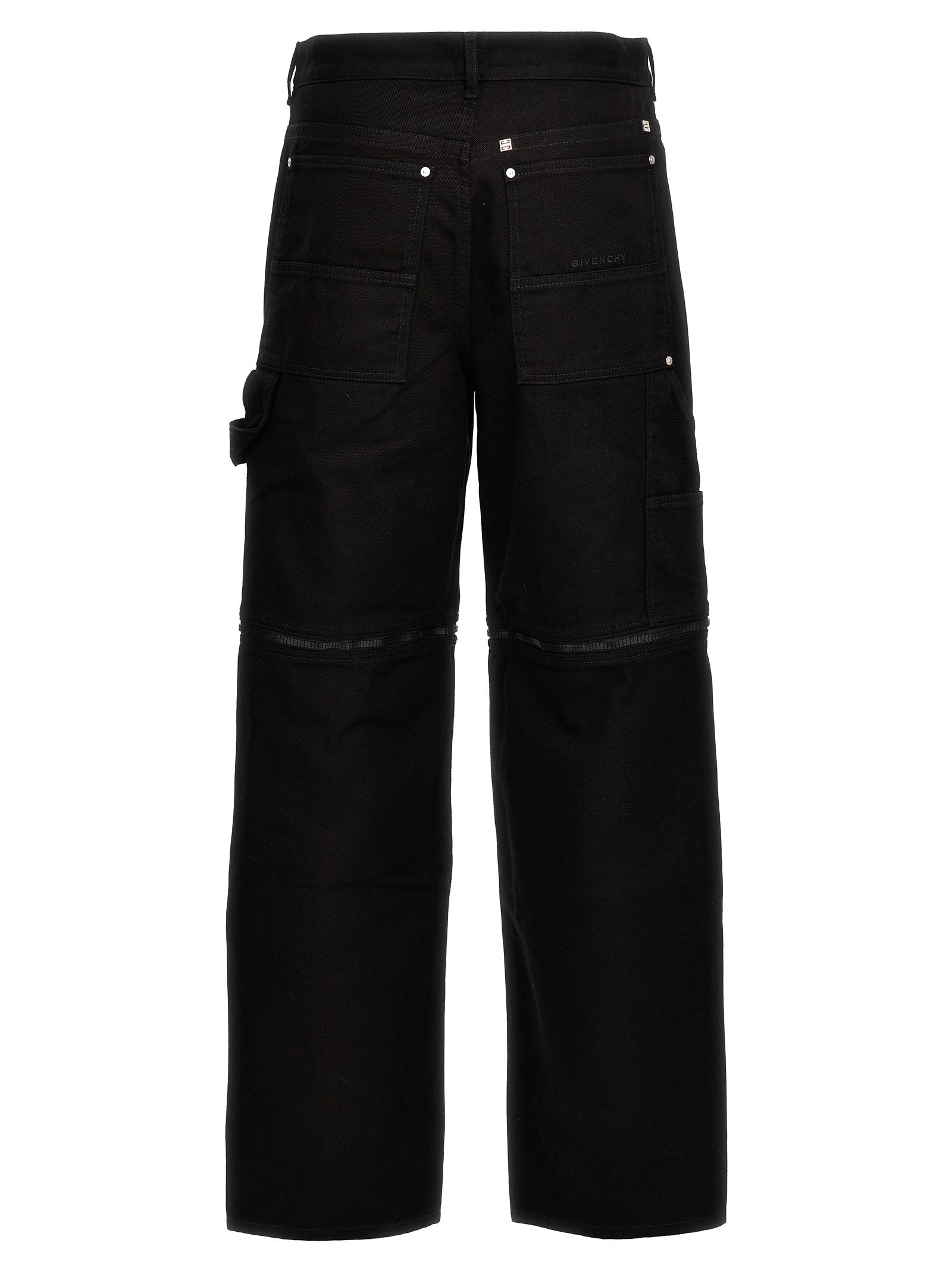 Jeans en denim coton noir Givenchy, coupe classique avec détails élégants et logo discret, vue de face.