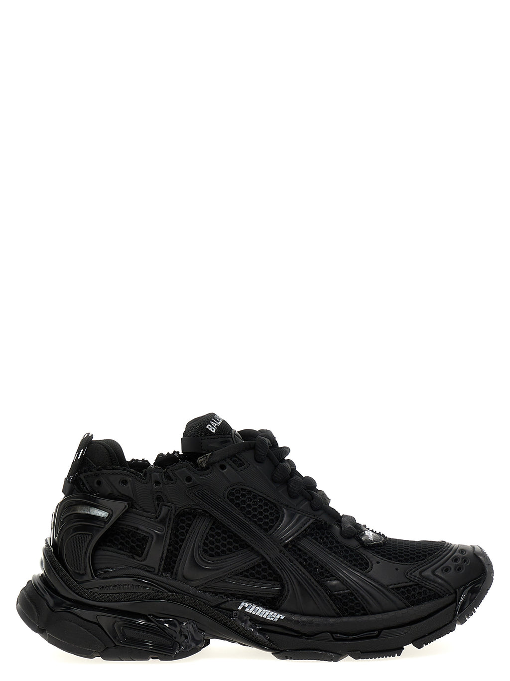 Sneakers de sport en polyester noir Balenciaga, chaussures athlétiques modernes avec design tendance et semelle blanche.