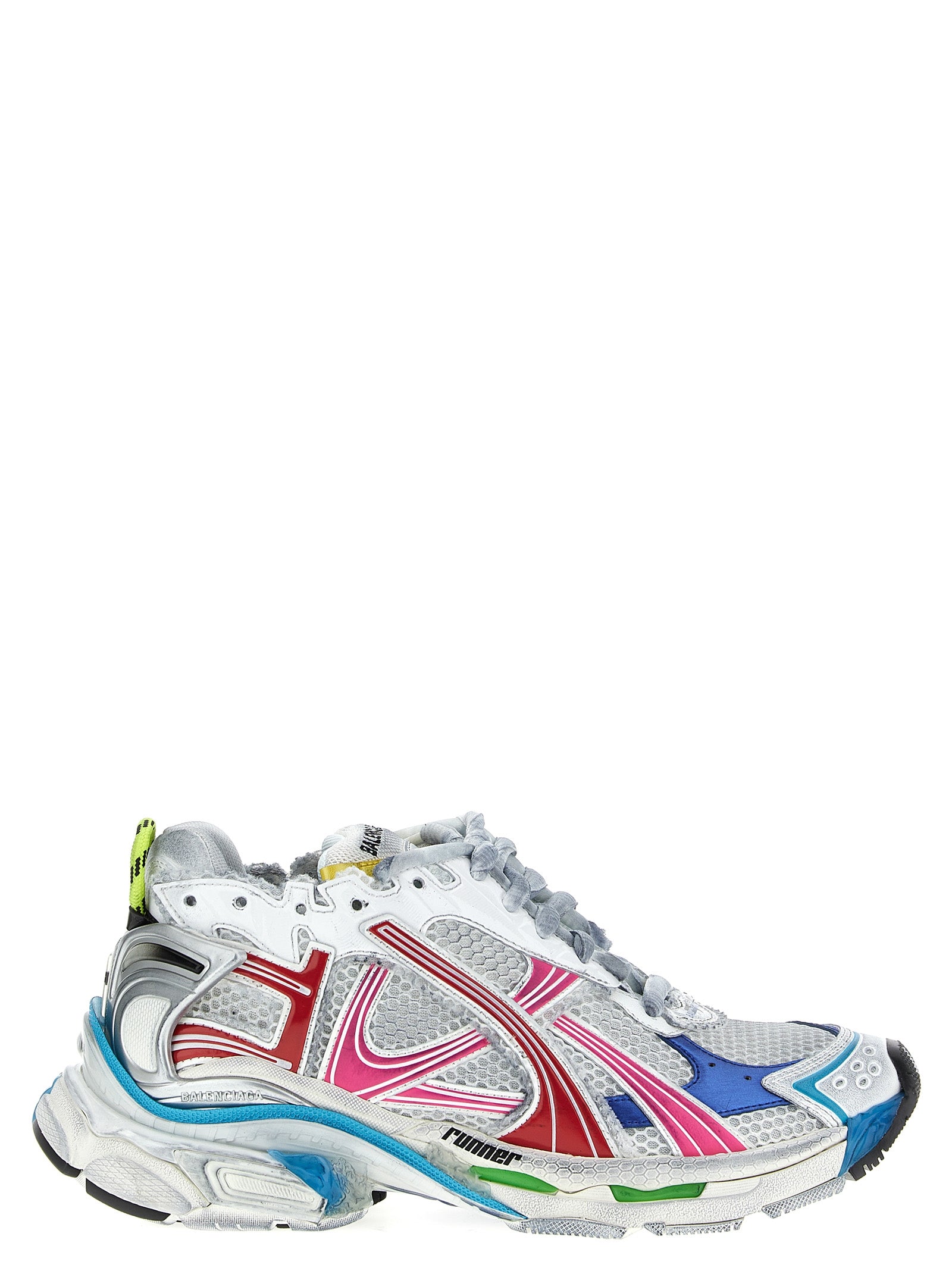 Baskets de sport Balenciaga en polyester multicolore, vue de face, avec design moderne et détails colorés.