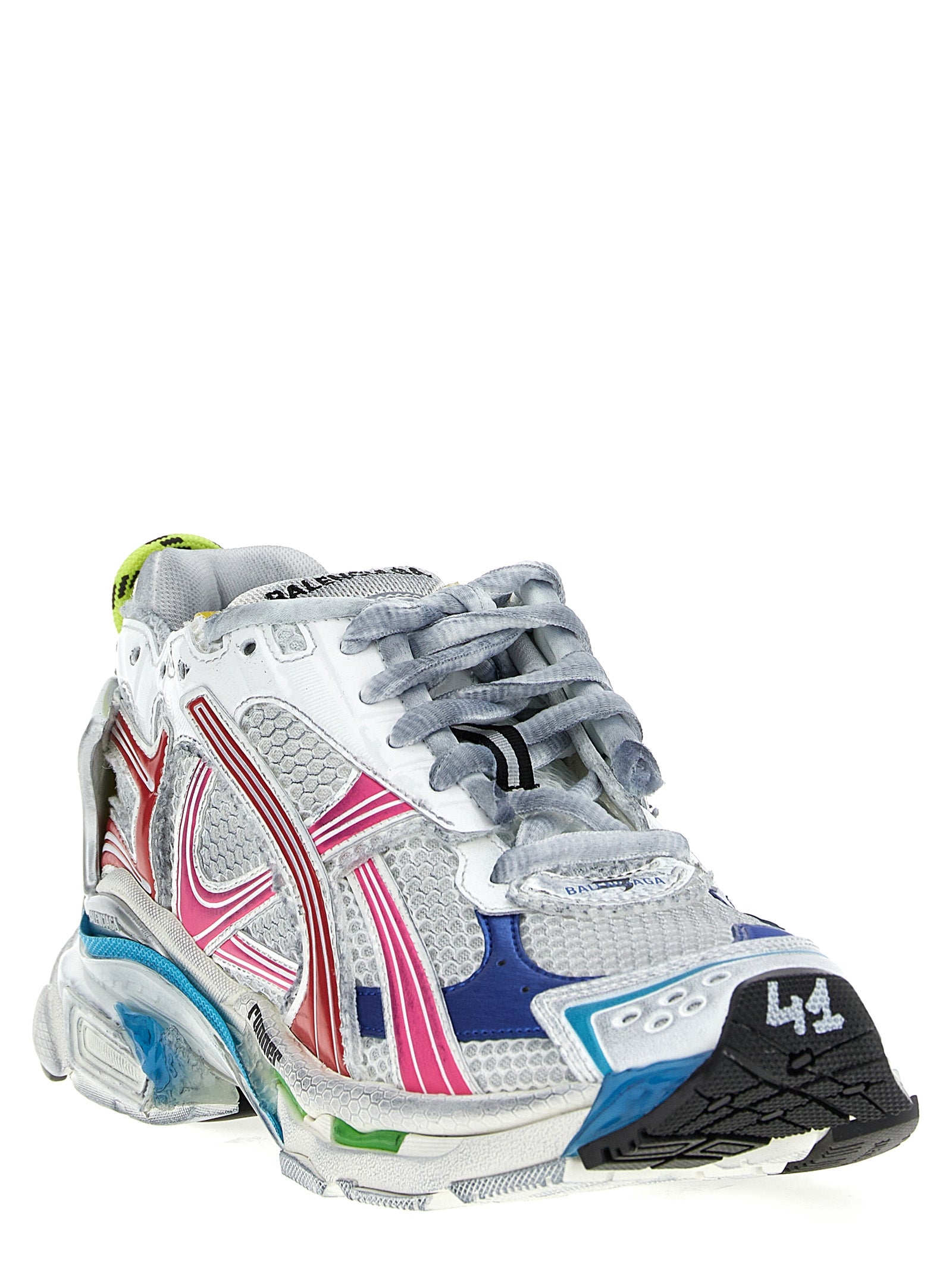 Chaussures de sport multicolores Balenciaga en polyester avec semelle blanche et design moderne, vues de face.