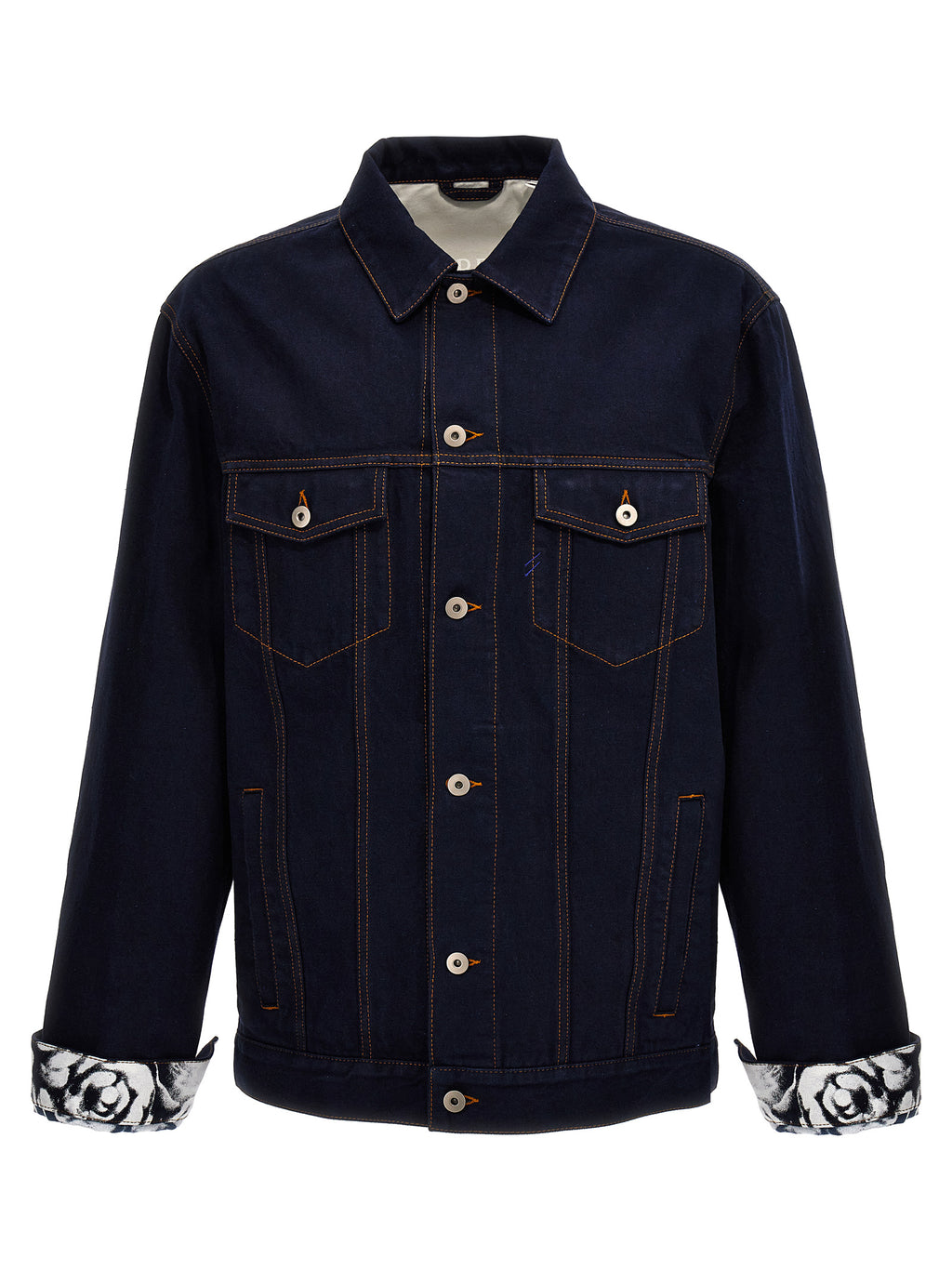 Veste en jean en coton bleu de Burberry, style décontracté avec détails classiques, vue de face sur un mannequin.