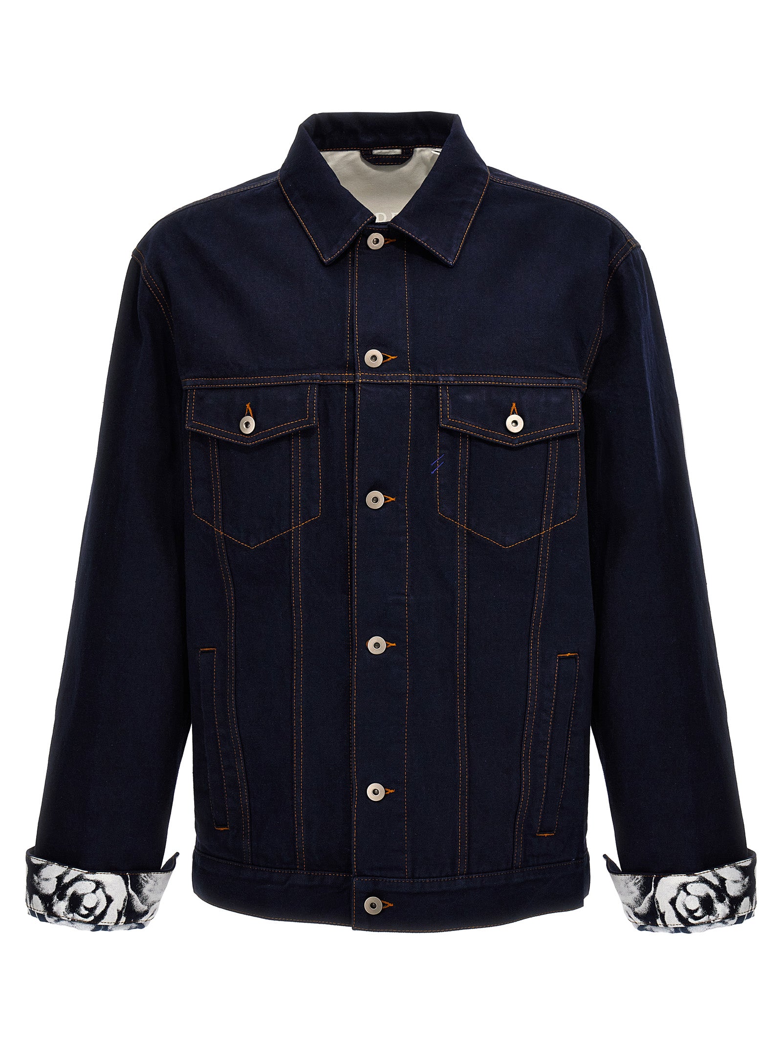 Veste en jean en coton bleu de Burberry, style décontracté avec détails classiques, vue de face sur un mannequin.