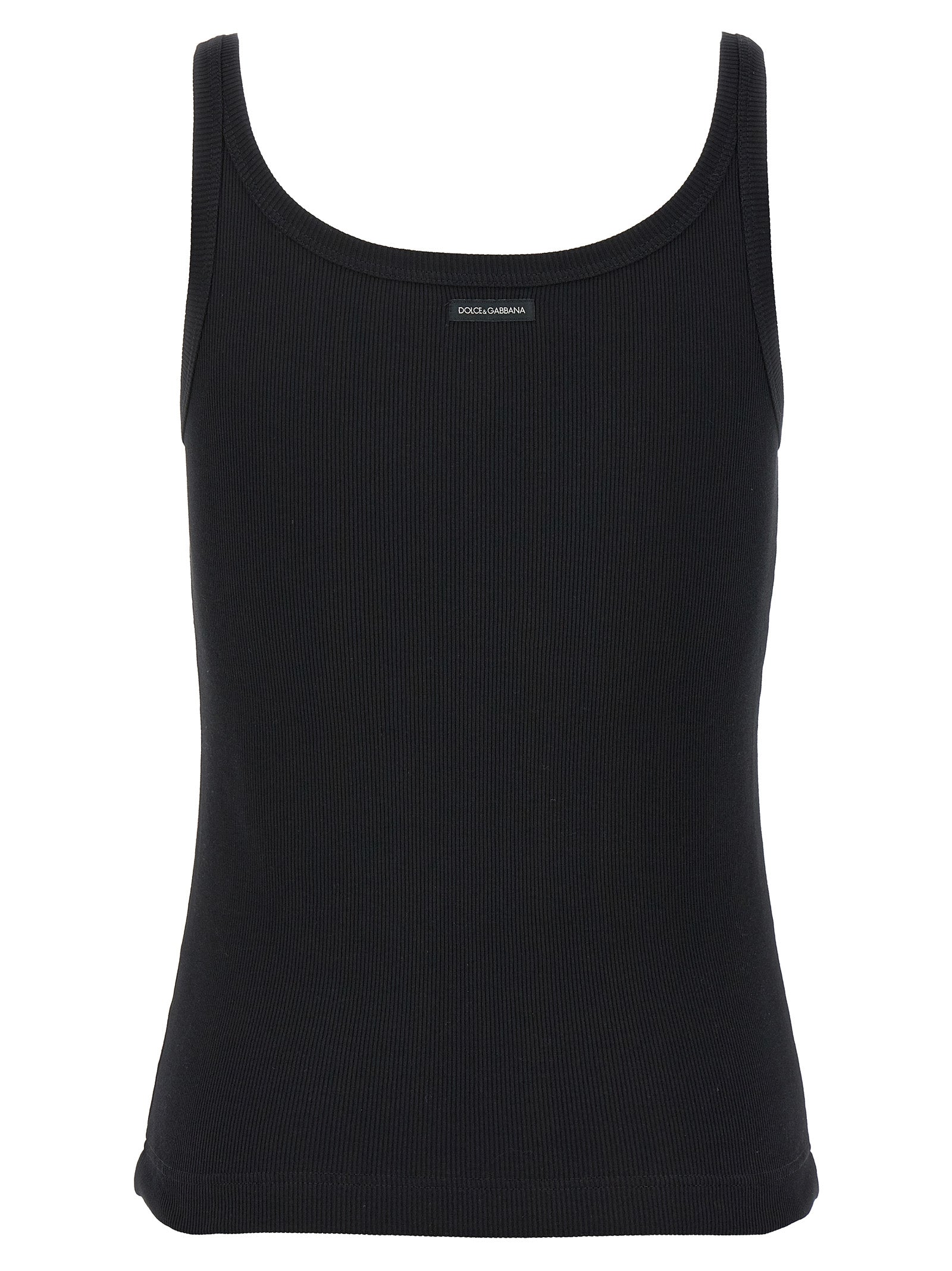 Débardeur en coton noir de Dolce & Gabbana, ajusté et sans manches, mettant en valeur un style élégant et moderne.
