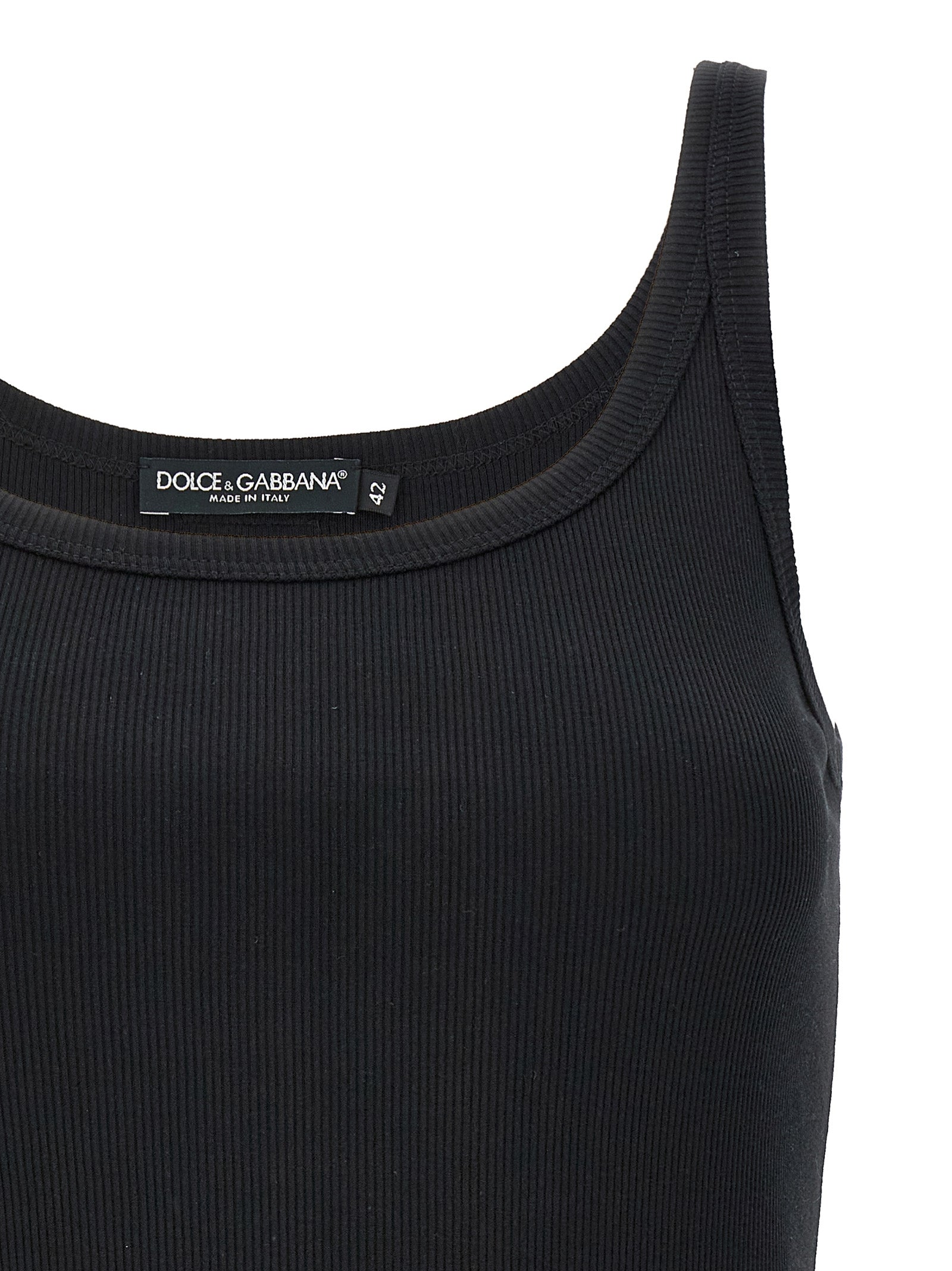 Débardeur noir en coton de la marque Dolce & Gabbana, coupe classique, porté sur mannequin.