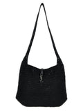 Sac cabas Saint Laurent en rafia noir avec détails élégants, idéal pour un style chic et sophistiqué.