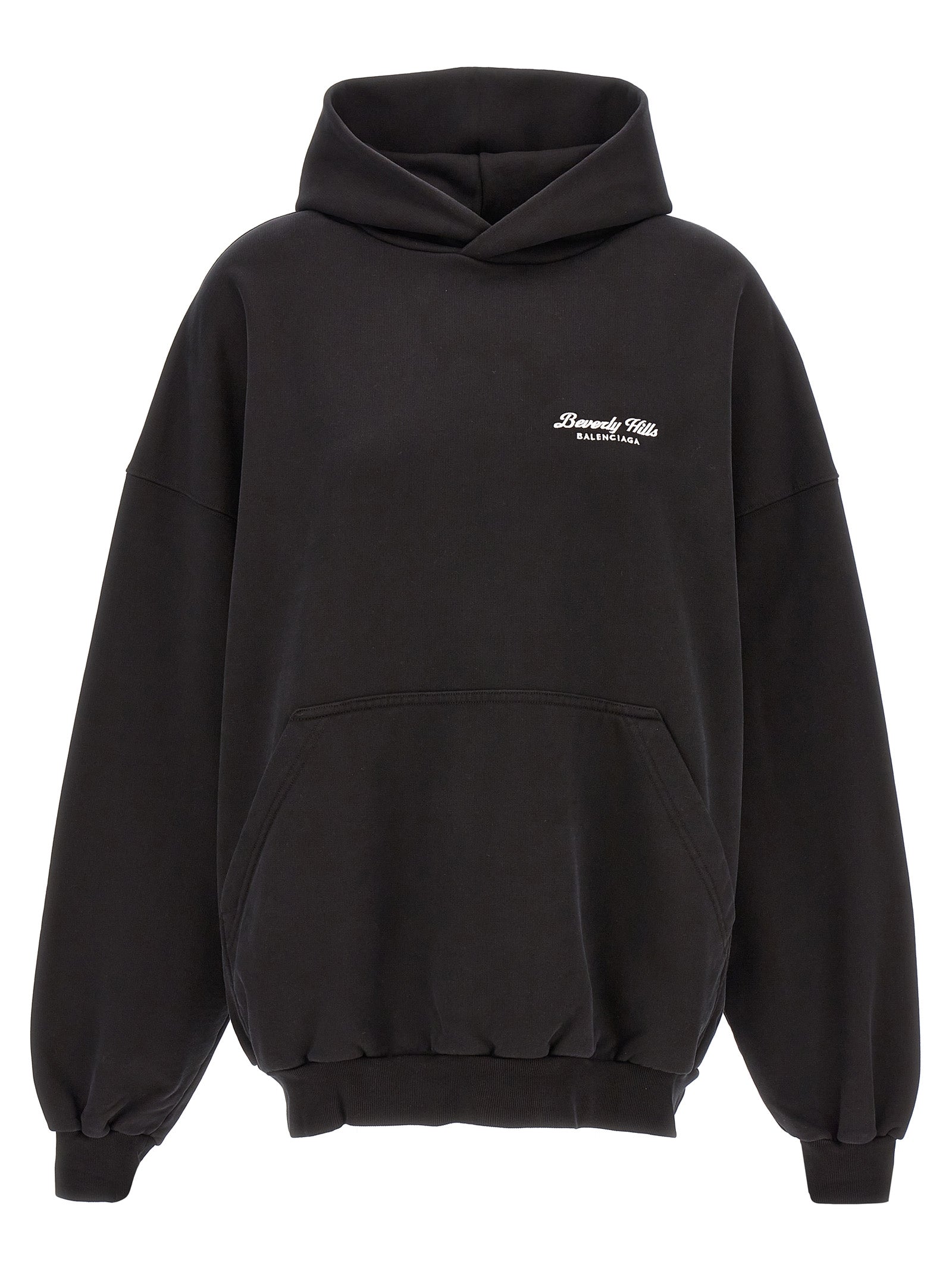 Sweat à capuche en coton bicolore de Balenciaga, style moderne avec logo visible, tissu doux et confortable.