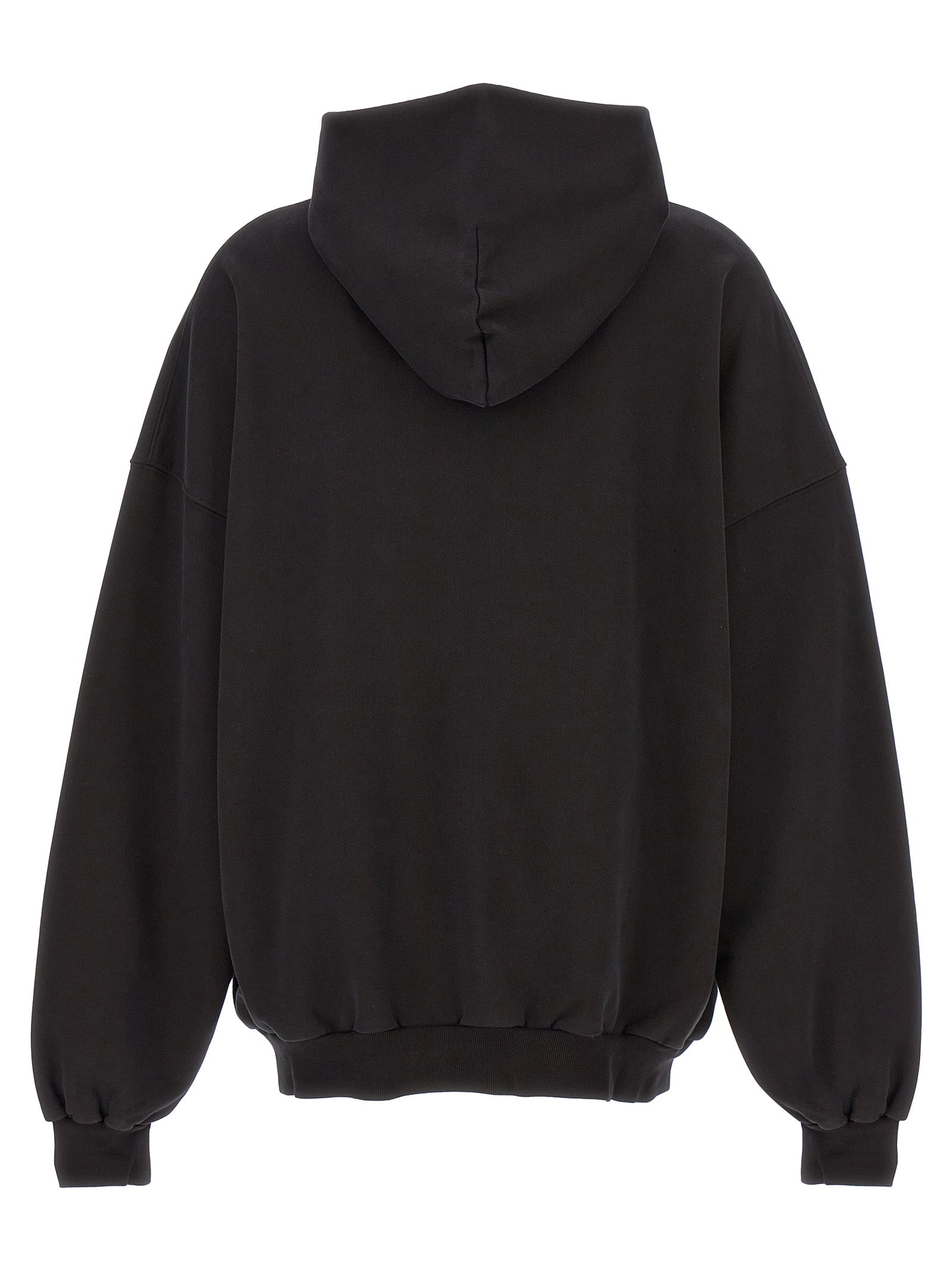 Sweat à capuche en coton bicolore de Balenciaga, gris et noir, avec logo Balenciaga visible sur la poitrine.