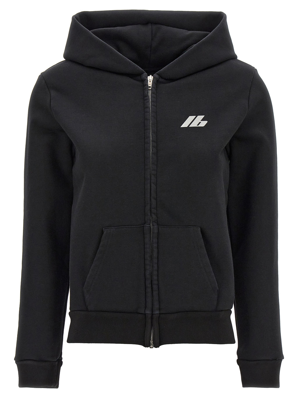 Sweatshirt en coton noir de Balenciaga, coupe décontractée, avec logo discret sur le devant, porté par un mannequin.