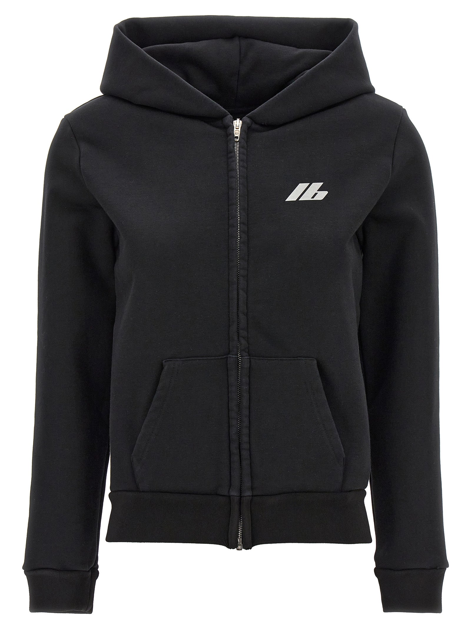 Sweatshirt en coton noir de Balenciaga, coupe décontractée, avec logo discret sur le devant, porté par un mannequin.