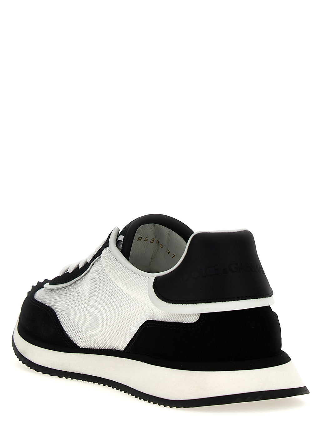 Sneakers athlétiques bicolores en cuir de veau Dolce & Gabbana, mode décontractée et élégante pour hommes.