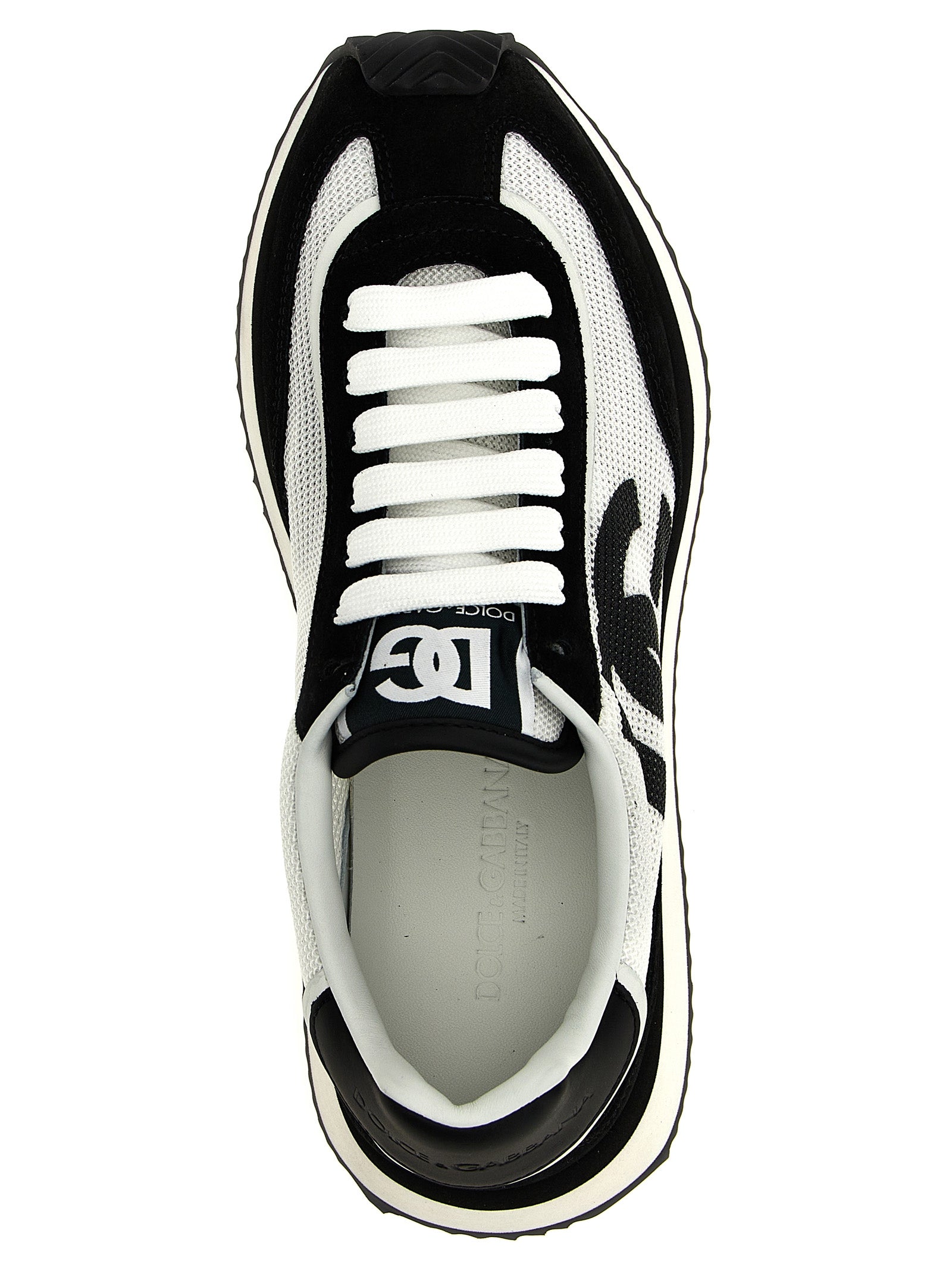 Sneakers Dolce & Gabbana en cuir bicolore pour athlétisme, avec semelle blanche et design moderne.