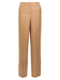 Pantalon beige en laine Fendi pour femme, coupe droite, tissu élégant et texture douce visible sur le vêtement.
