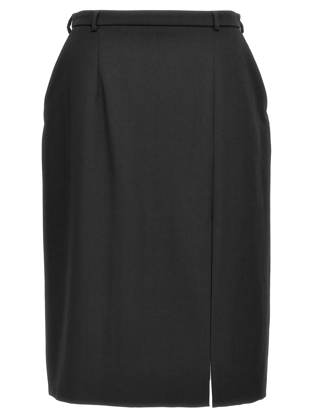Jupon midi en laine vierge noire de Dolce & Gabbana, coupe élégante et tissu de haute qualité visible en image.