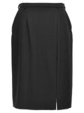 Jupon midi en laine vierge noire de Dolce & Gabbana, coupe élégante et tissu de haute qualité visible en image.