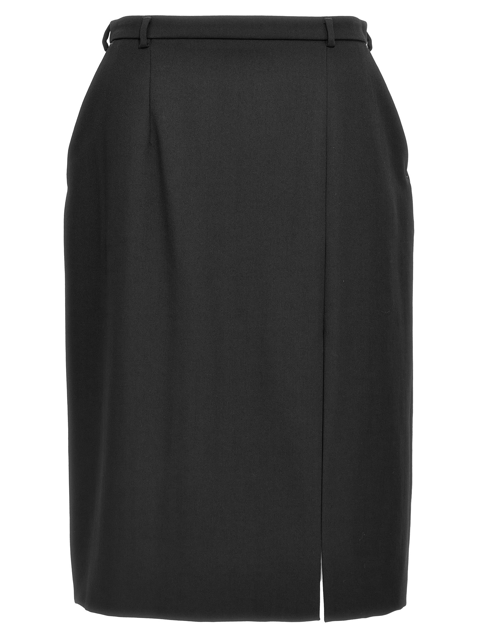 Jupon midi en laine vierge noire de Dolce & Gabbana, coupe élégante et tissu de haute qualité visible en image.