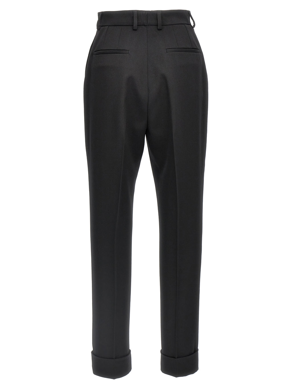 Pantalons de costume noirs en laine vierge Dolce & Gabbana pour homme, coupe élégante et tissu de qualité visible dans l’image.