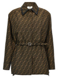 Veste en polyester et cuir marron de Fendi, style élégant, avec détails de couture visibles sur la veste.