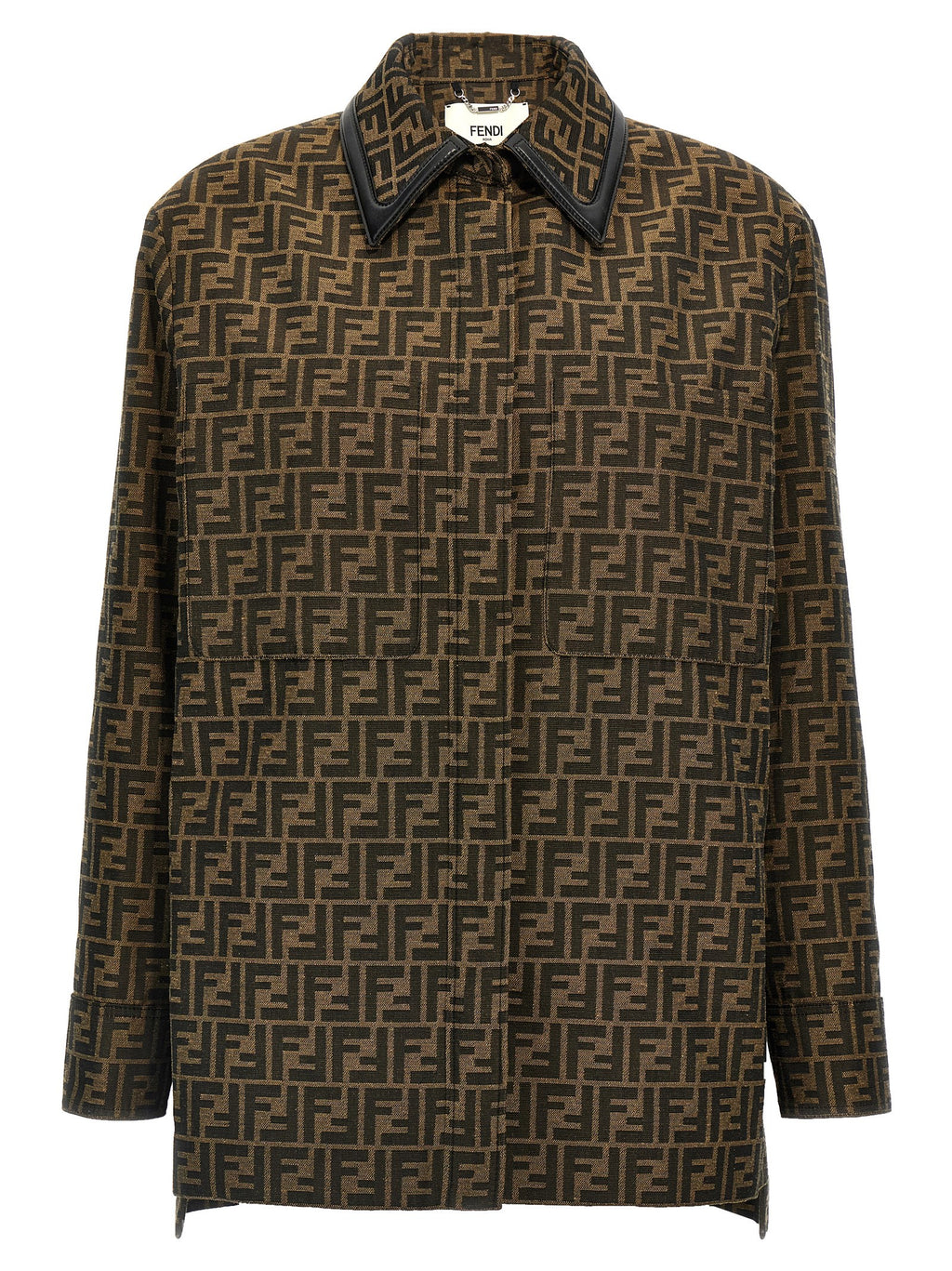 Veste en polyester et cuir marron de Fendi, style moderne avec détails élégants, vue de face.
