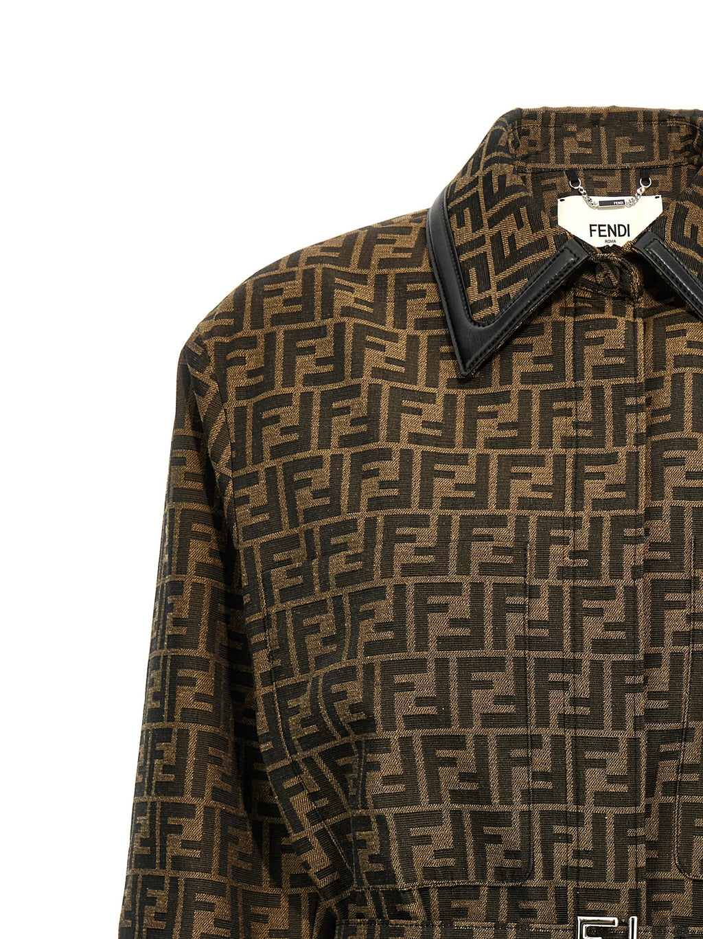 Veste en polyester et cuir marron de Fendi, style élégant avec détails sophistiqués, visible sur cette image.