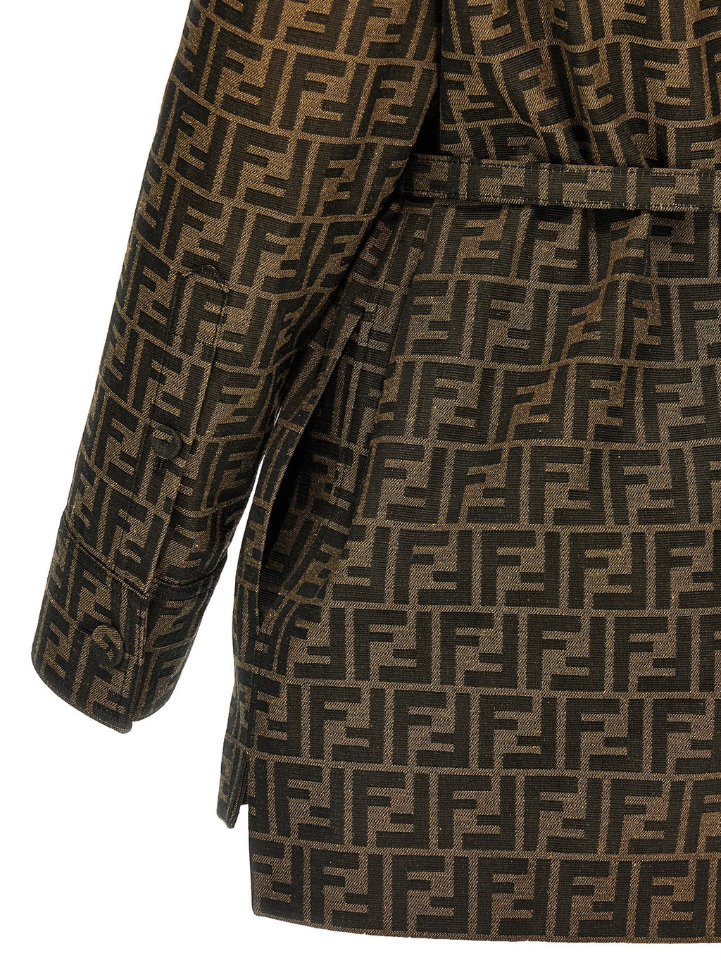 Veste en polyester marron et cuir de Fendi, coupe classique, avec détails de design élégants, vue de face.
