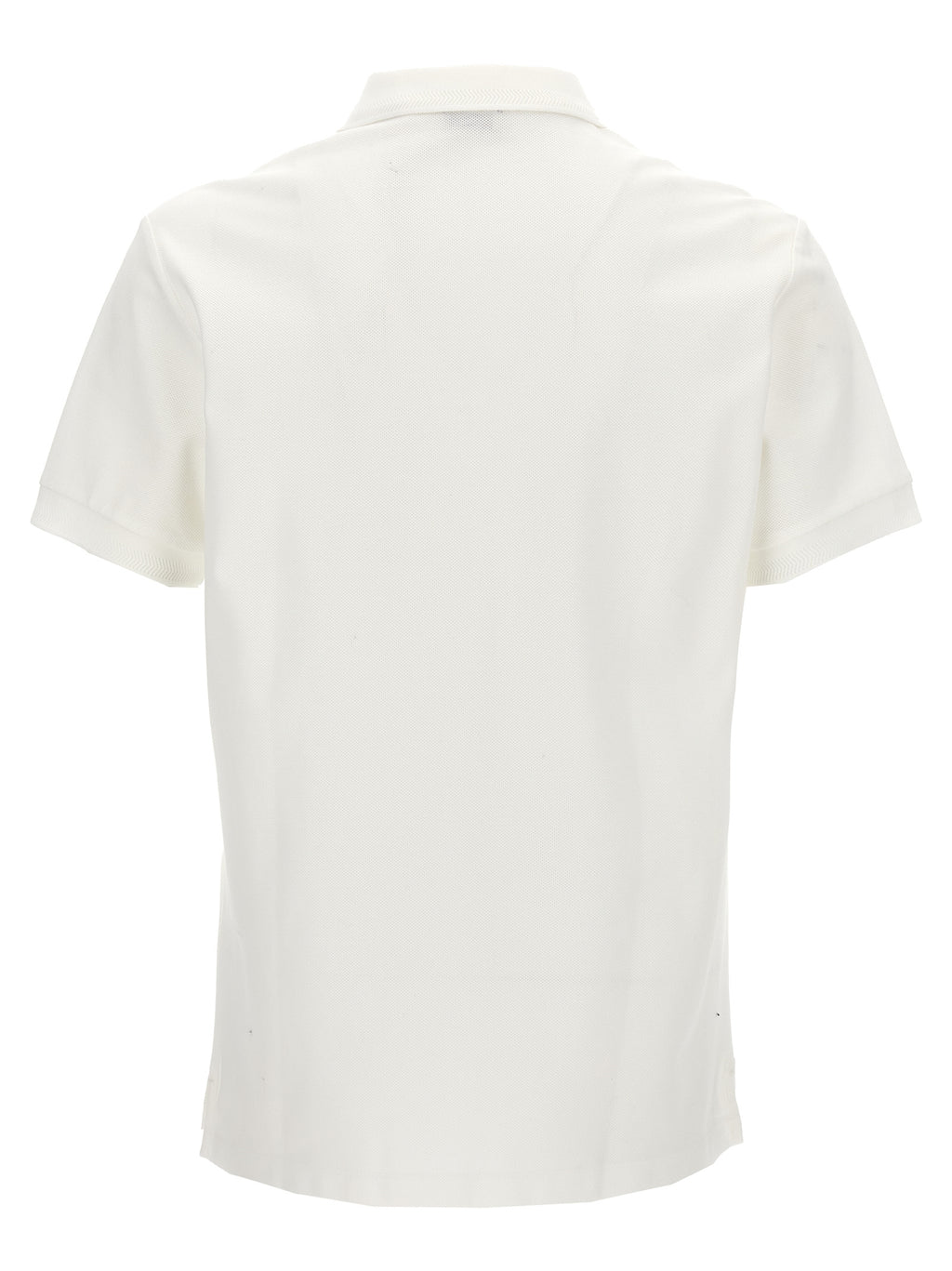 Chemise polo blanche en coton de la marque Burberry, vue de face, avec col classique et logo discret sur la poitrine.