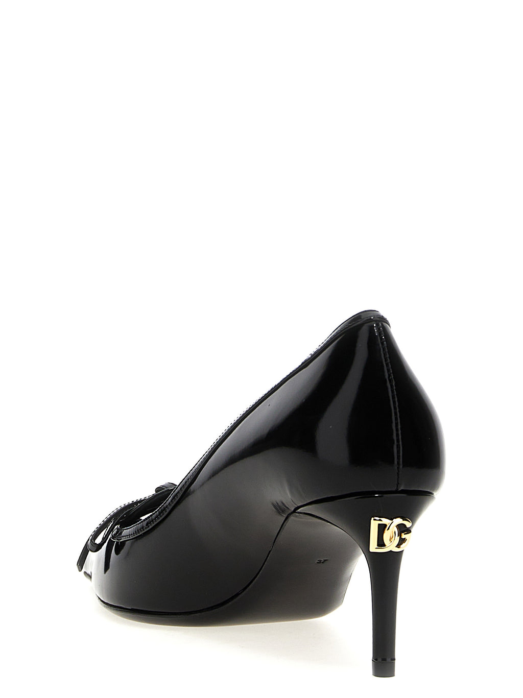 Escarpins noirs en cuir de veau Dolce & Gabbana avec talon moyen, élégants et sophistiqués, visibles en gros plan.