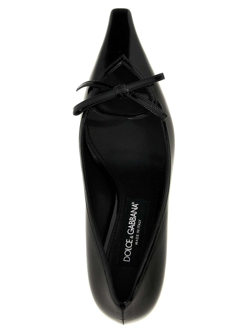 Escarpins noirs en cuir de veau Dolce & Gabbana avec talon moyen, élégants et sophistiqués, visibles sur l'image.