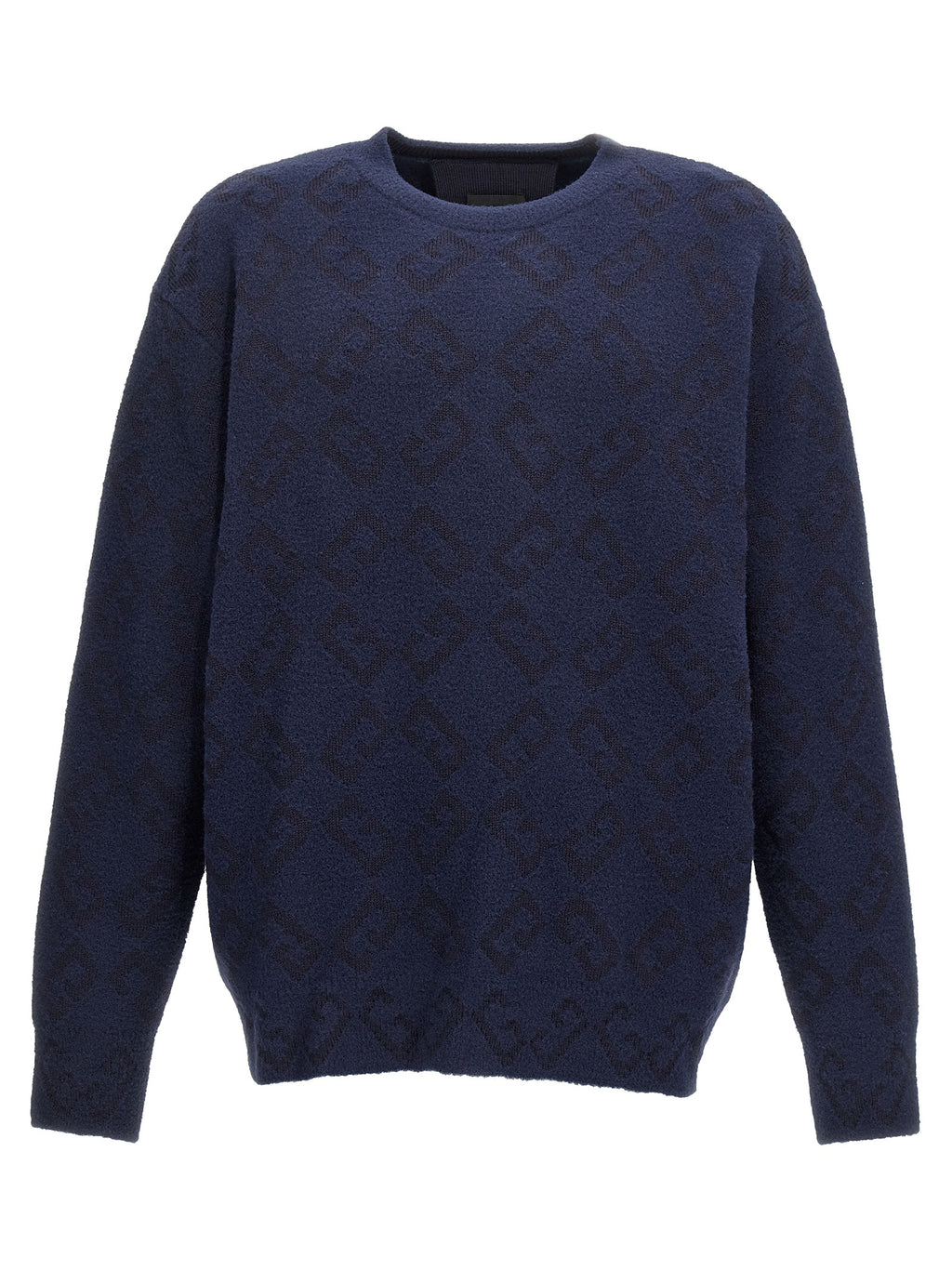 Cardigan en laine bleue Givenchy, vue de face, détails du col et des boutons, tissu doux et élégant.