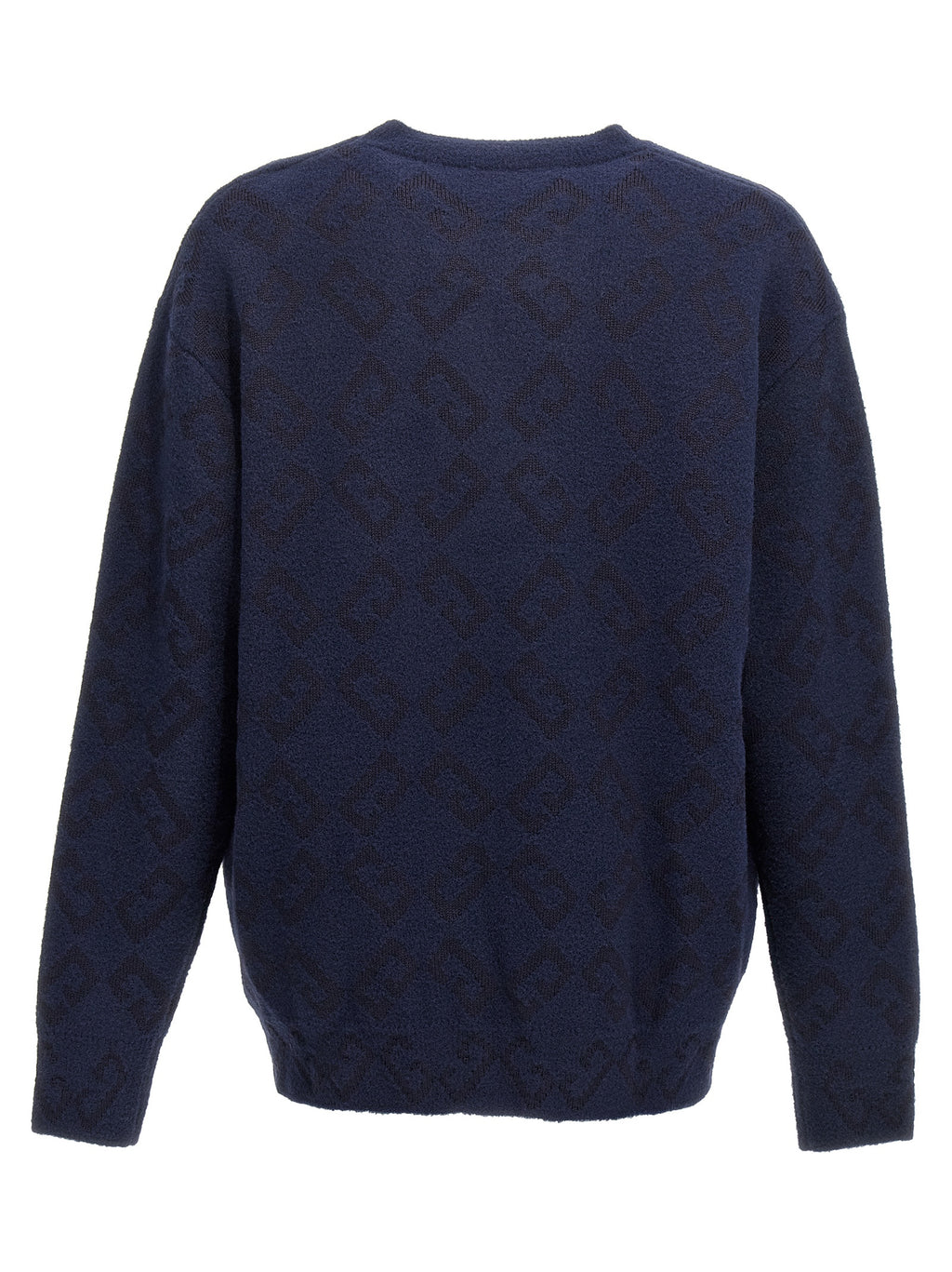Cardigan en laine bleue Givenchy, style élégant avec col en V et boutons, porté par un mannequin.