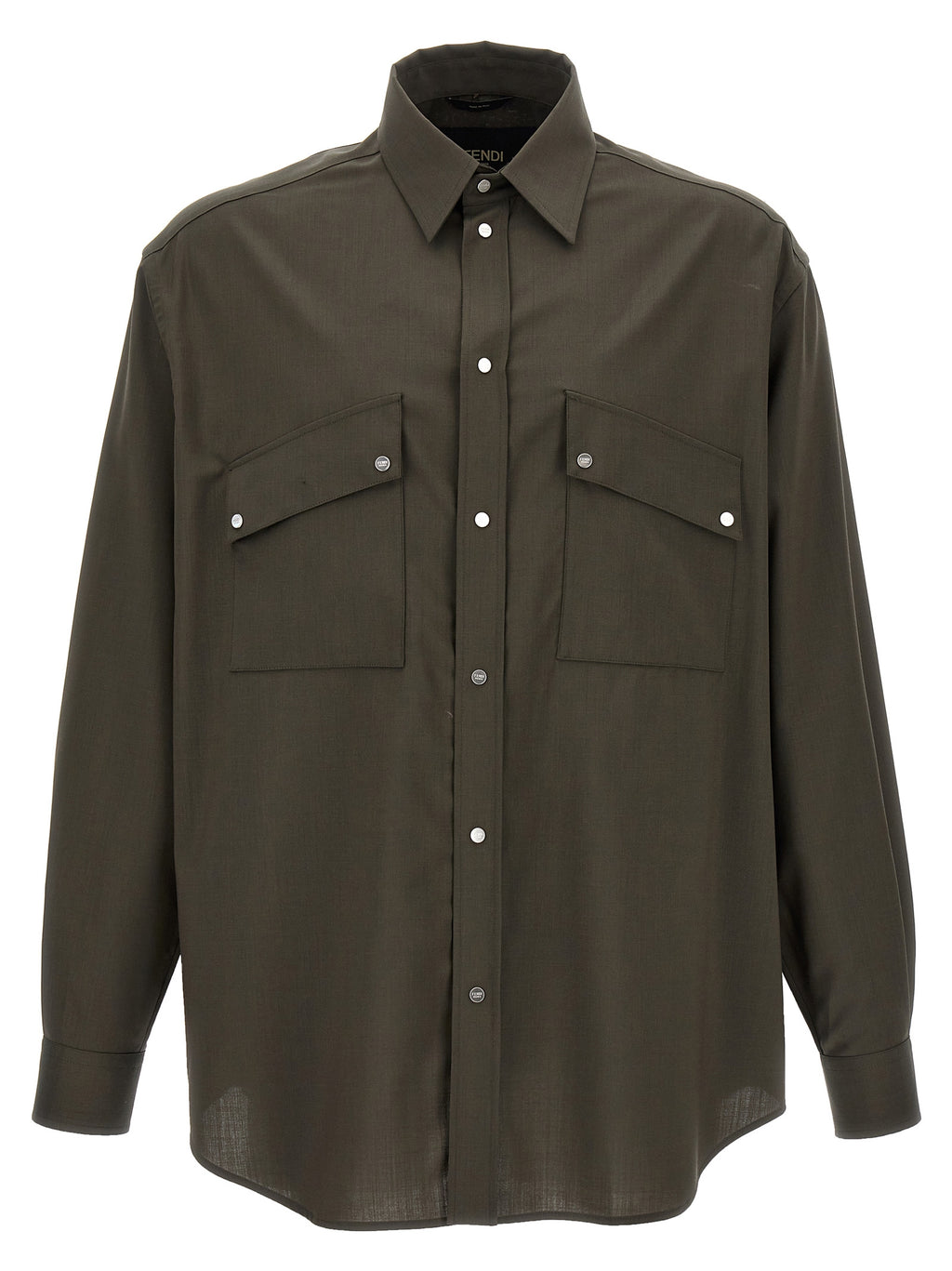 Chemise en laine bicolore Fendi, mode élégante avec détails sophistiqués, vue de face.